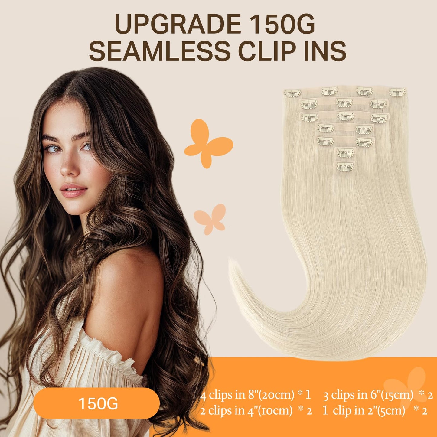 DOORES Seamless Clip in Hair Extensions Real Human Hair, Jet Black 150g 7pcs 20 Inch, Hair Extensions Clip in Human Hair Extensions Clip ins with Thin Weft Thick Straight Hair