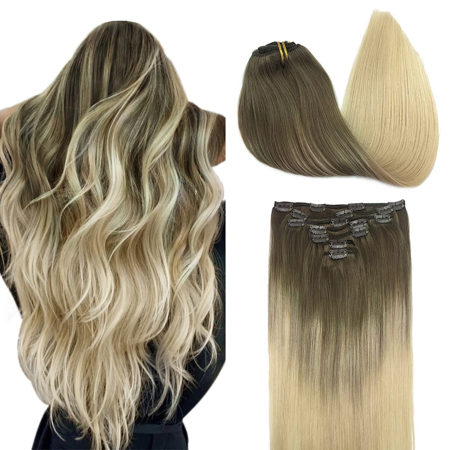 DOORES Seamless Clip in Hair Extensions Real Human Hair, Jet Black 150g 7pcs 20 Inch, Hair Extensions Clip in Human Hair Extensions Clip ins with Thin Weft Thick Straight Hair