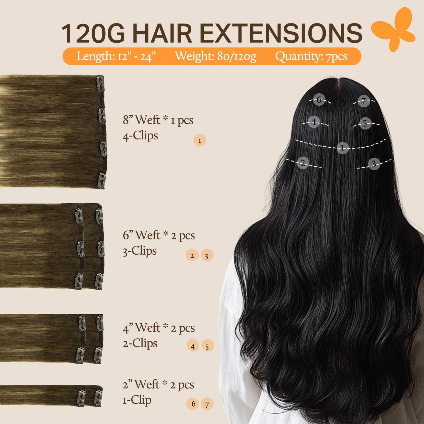 DOORES Seamless Clip in Hair Extensions Real Human Hair, Jet Black 150g 7pcs 20 Inch, Hair Extensions Clip in Human Hair Extensions Clip ins with Thin Weft Thick Straight Hair