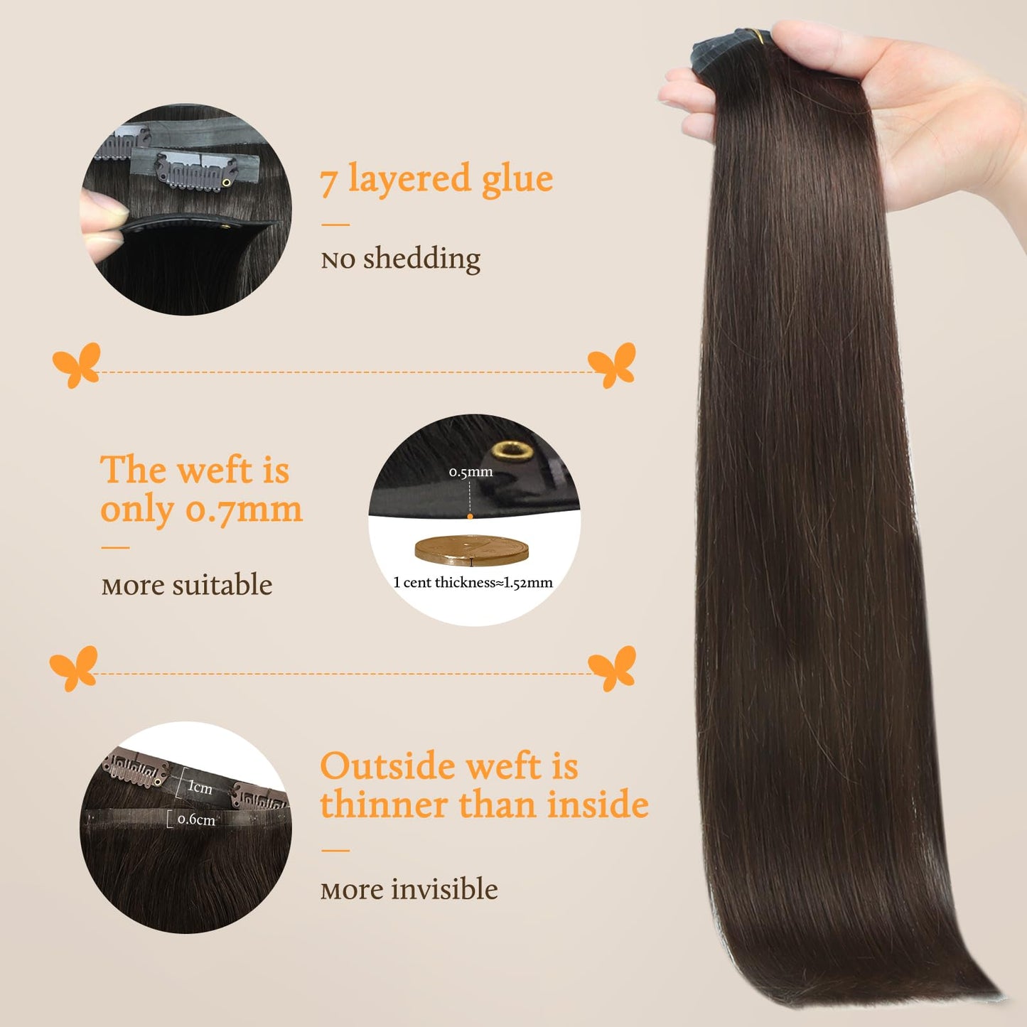 DOORES Seamless Clip in Hair Extensions Real Human Hair, Jet Black 150g 7pcs 20 Inch, Hair Extensions Clip in Human Hair Extensions Clip ins with Thin Weft Thick Straight Hair
