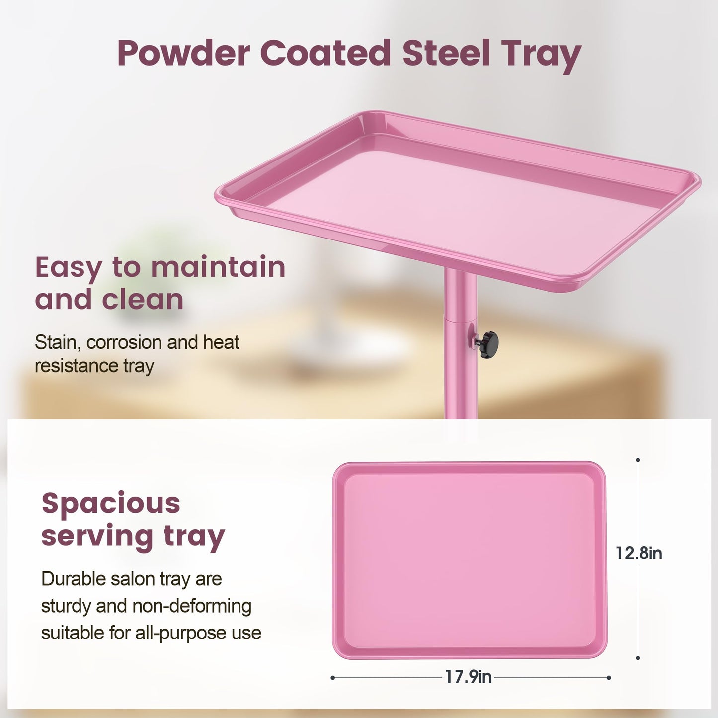 Salon Tray Tattoo Tray Salon Cart for Hair Stylist Salon Trolley Cart with Wheels Salon Rolling Tray-Pink