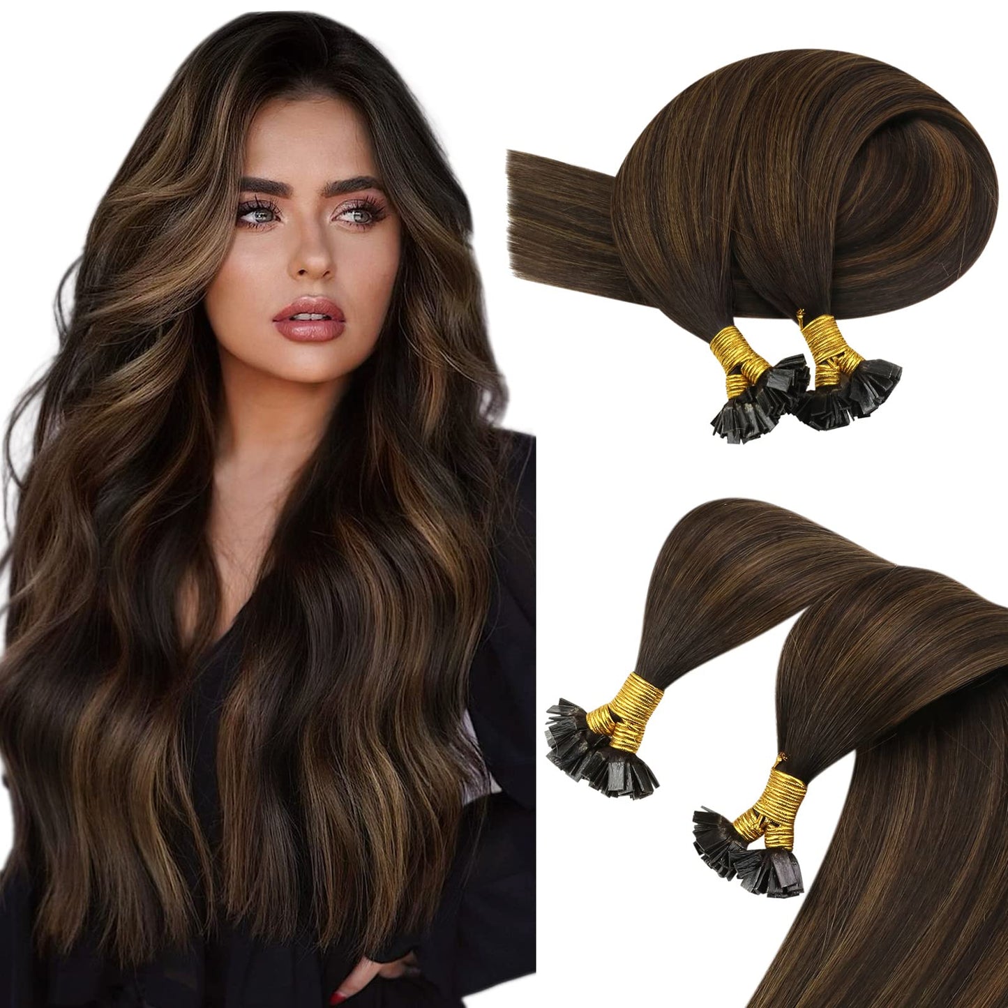 Remy Flat Tip Hair Extensions Human Hair Keratin Fusion Hair Extensions Real Human Hair Extensions for Women 50G/50S Warm Ash Blonde Highlight Bleach Blonde 16inch