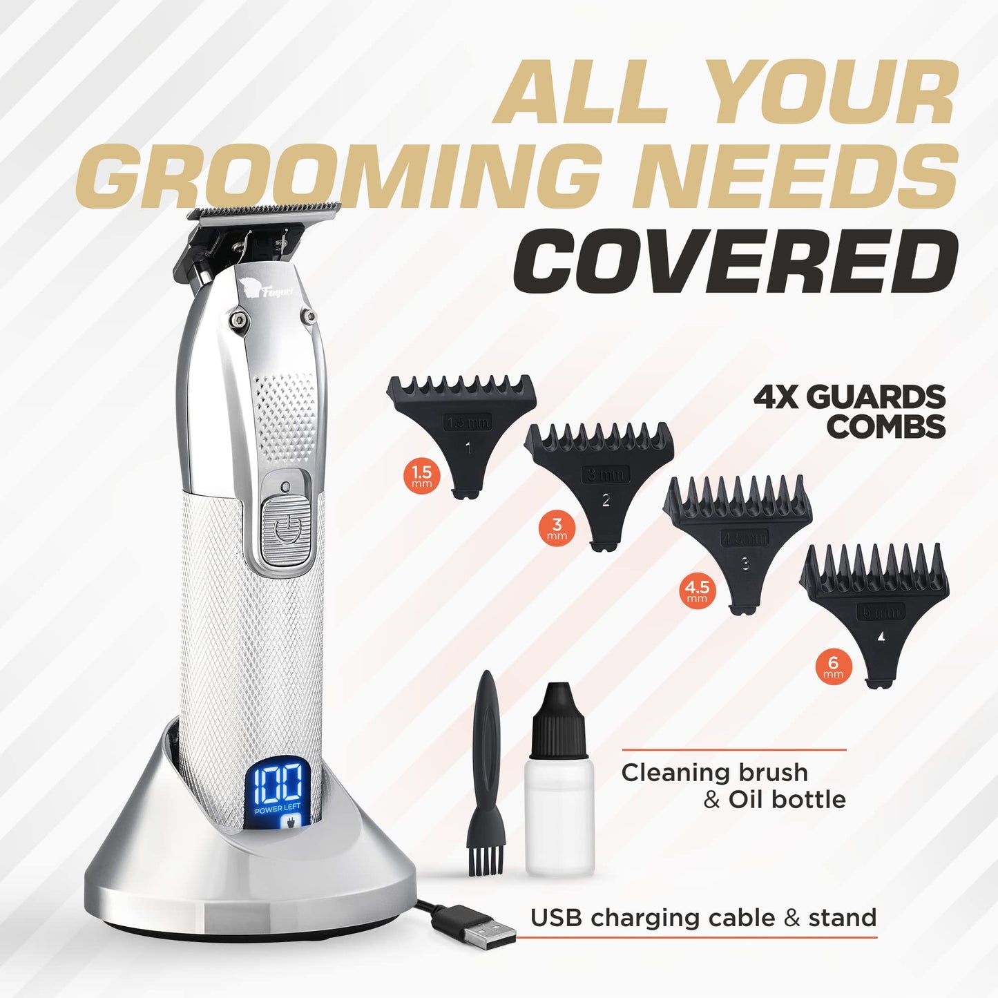 Fagaci Cordless Trimmers for Barbers - Turbo Power with Precise Cutting, Hair Liners for Men Clippers, T-Blade Trimmer for Men, Professional Zero Gapped Hair Trimmer for Men, T-Outliner Barber Trimmer