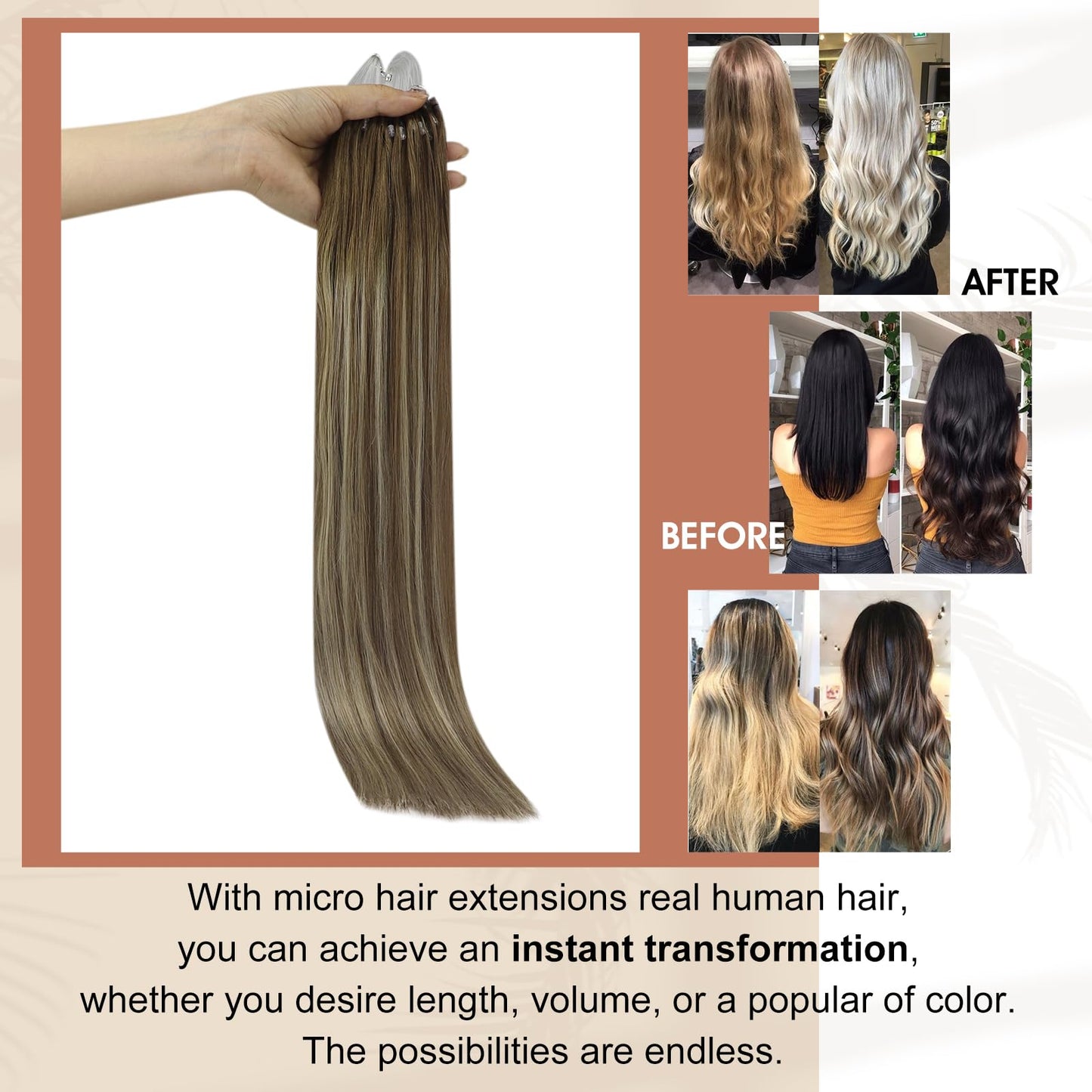 Full Shine Cold Fusion Prebonded Human Hair Extensions with Microbeads Color 18 Ash Blonde Highlighted 613 Blonde Micro Link Straight Hair 22 Inch Natural Hair Extensions for Women 50 Strands