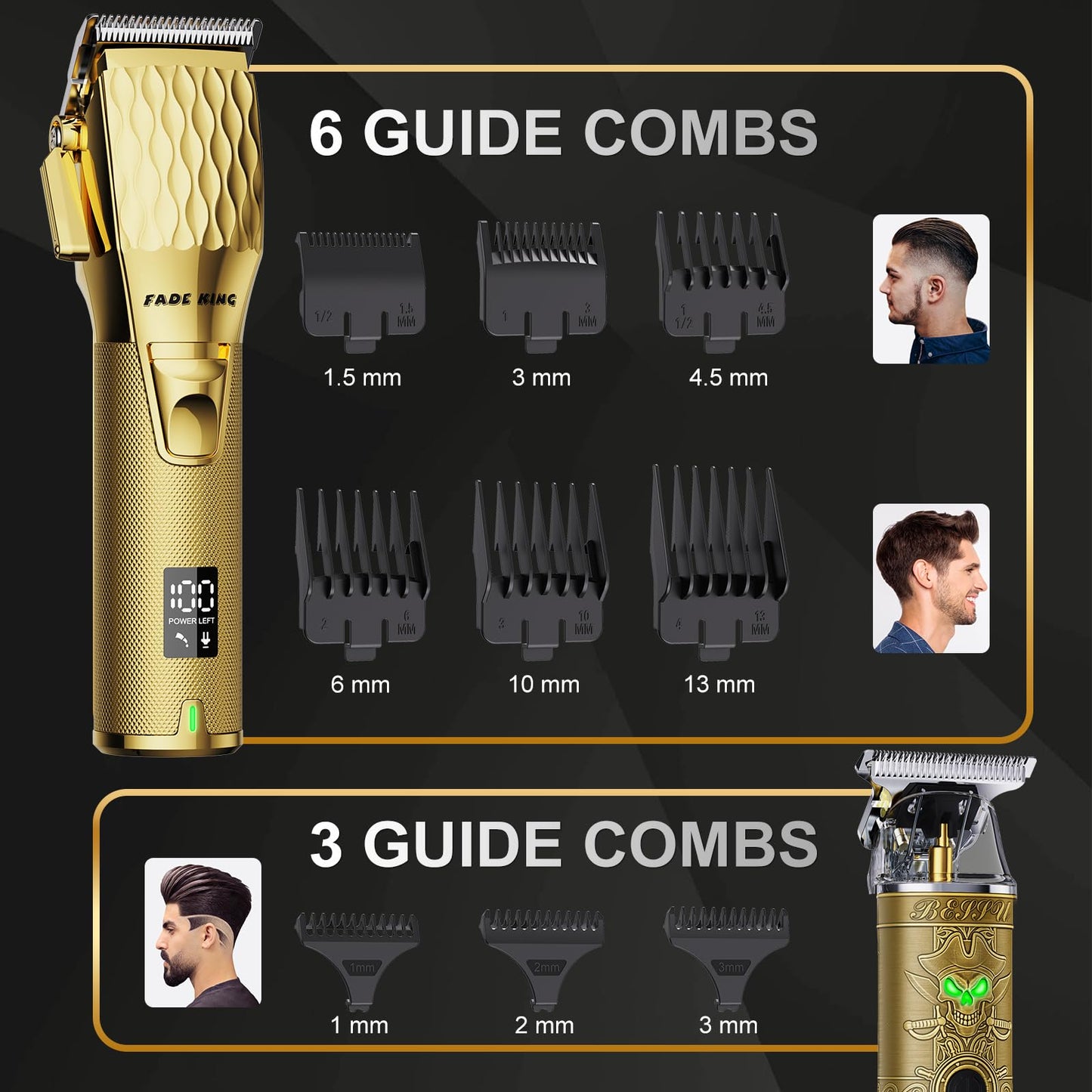 FADEKING® Professional Hair Clippers for Men - Cordless Beard Trimmer for Men, LCD Display Hair Clippers and Trimmer Set for Barber Haircut, Mens Grooming Kit with Travel Case
