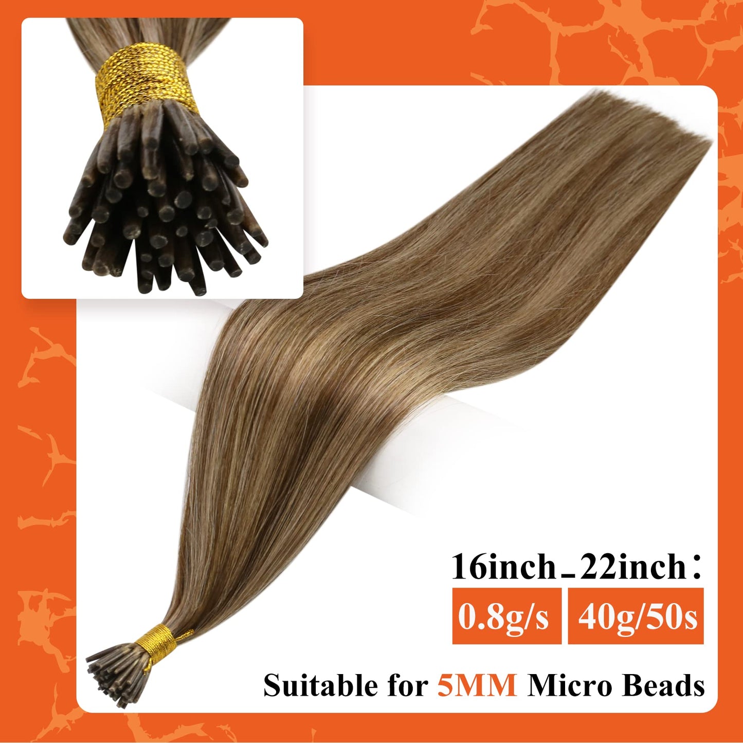 Full Shine Cold Fusion Prebonded Human Hair Extensions with Microbeads Color 18 Ash Blonde Highlighted 613 Blonde Micro Link Straight Hair 22 Inch Natural Hair Extensions for Women 50 Strands