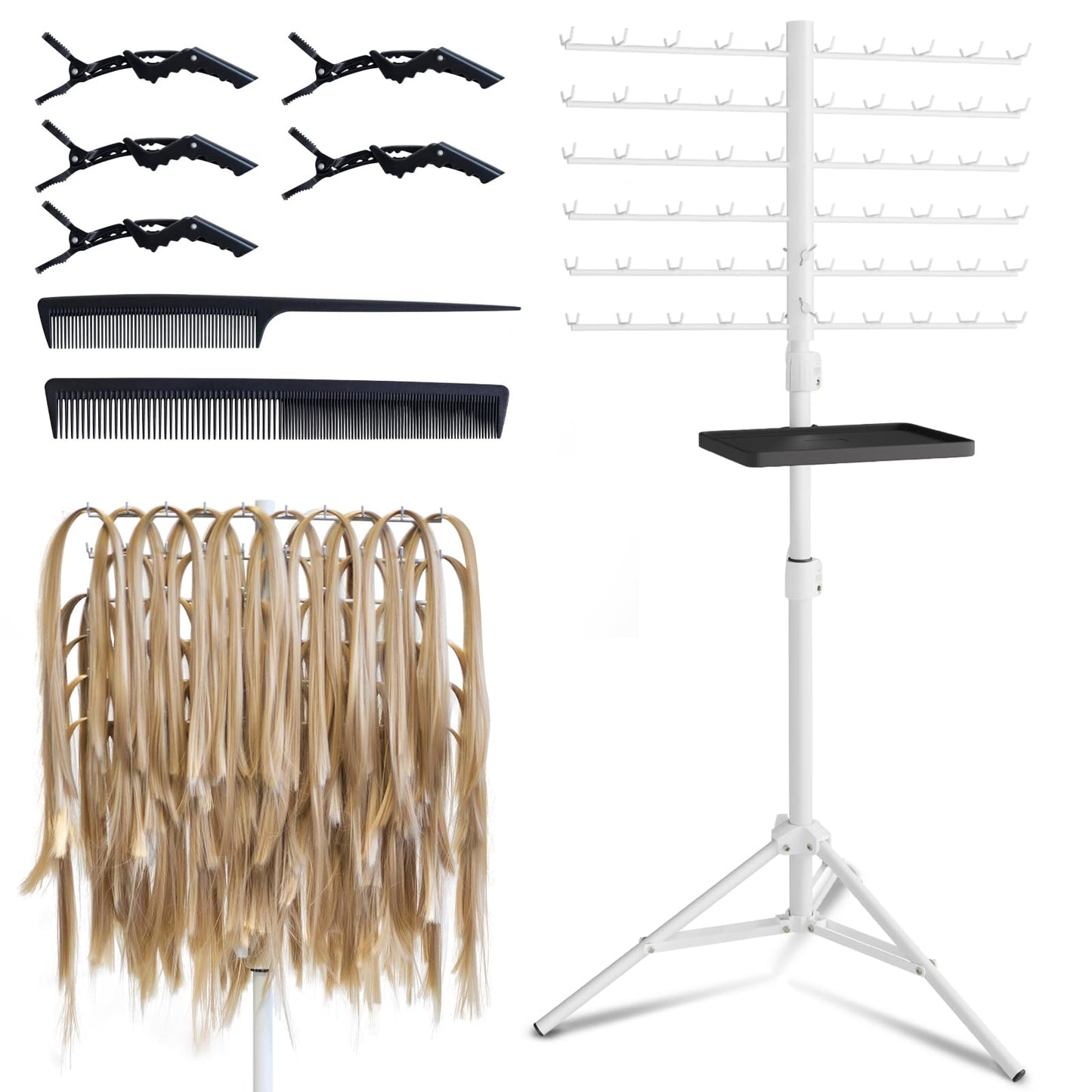 120-Peg Braiding Hair Rack Standing, with Salon Tray Hair Extension Holder Hanger, Hair Divider Rack for Braiding Hair Separator Stand, Hair Braiding Rack Display Stand for Hairstylist Braiders, Pink