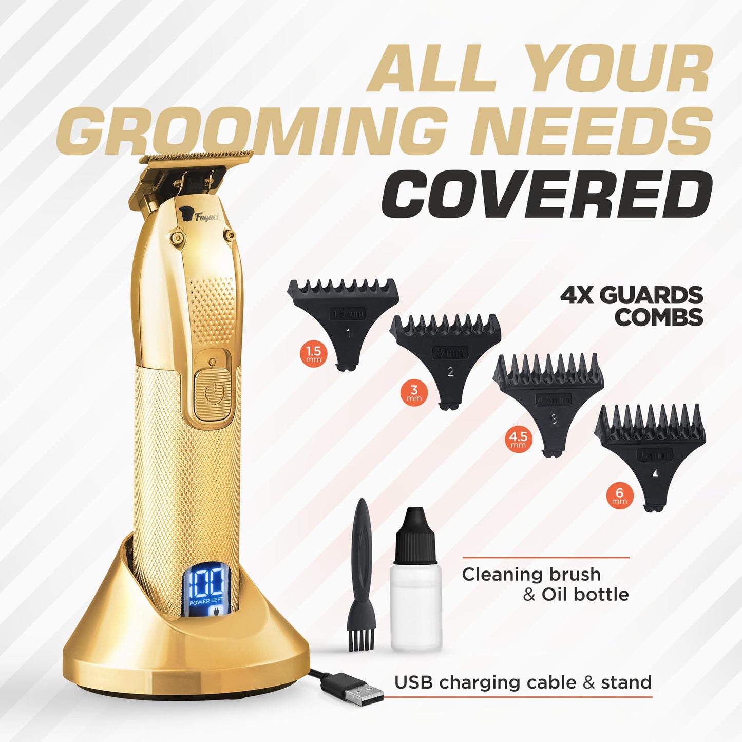 Fagaci Cordless Trimmers for Barbers - Turbo Power with Precise Cutting, Hair Liners for Men Clippers, T-Blade Trimmer for Men, Professional Zero Gapped Hair Trimmer for Men, T-Outliner Barber Trimmer
