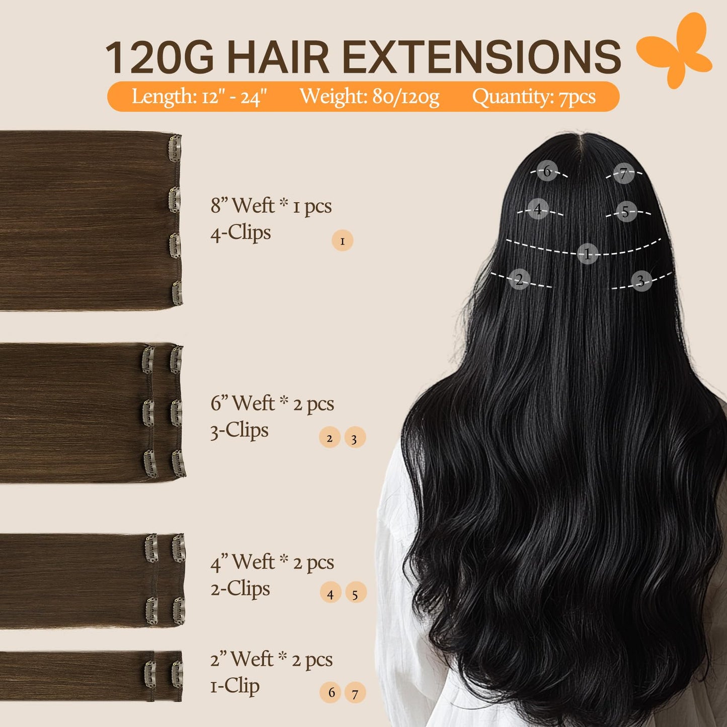 DOORES Seamless Clip in Hair Extensions Real Human Hair, Jet Black 150g 7pcs 20 Inch, Hair Extensions Clip in Human Hair Extensions Clip ins with Thin Weft Thick Straight Hair
