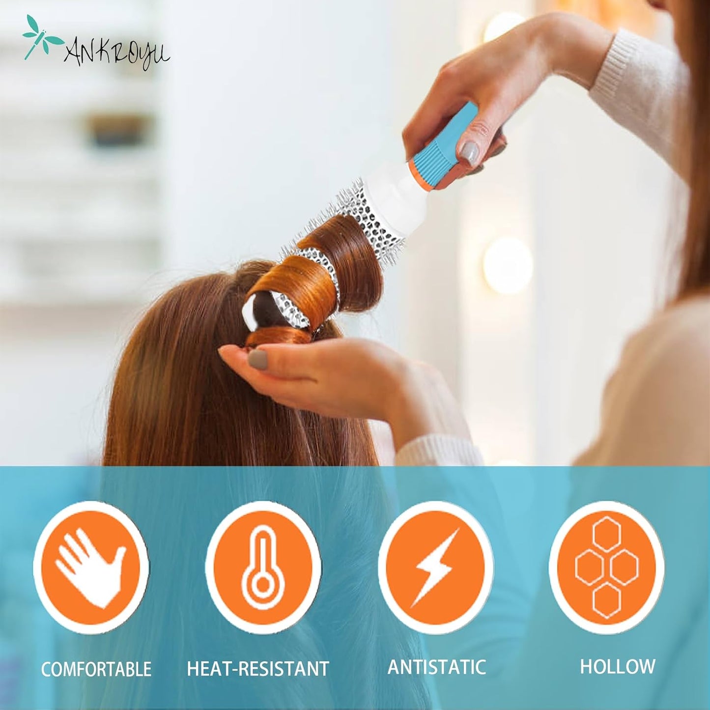 Round Hair Brush, Aluminum Moroccan Oil Round Brush, Roller Hairbrush, Round Brush for Blow Drying, Curling, Straightening(10.6x2.3in)