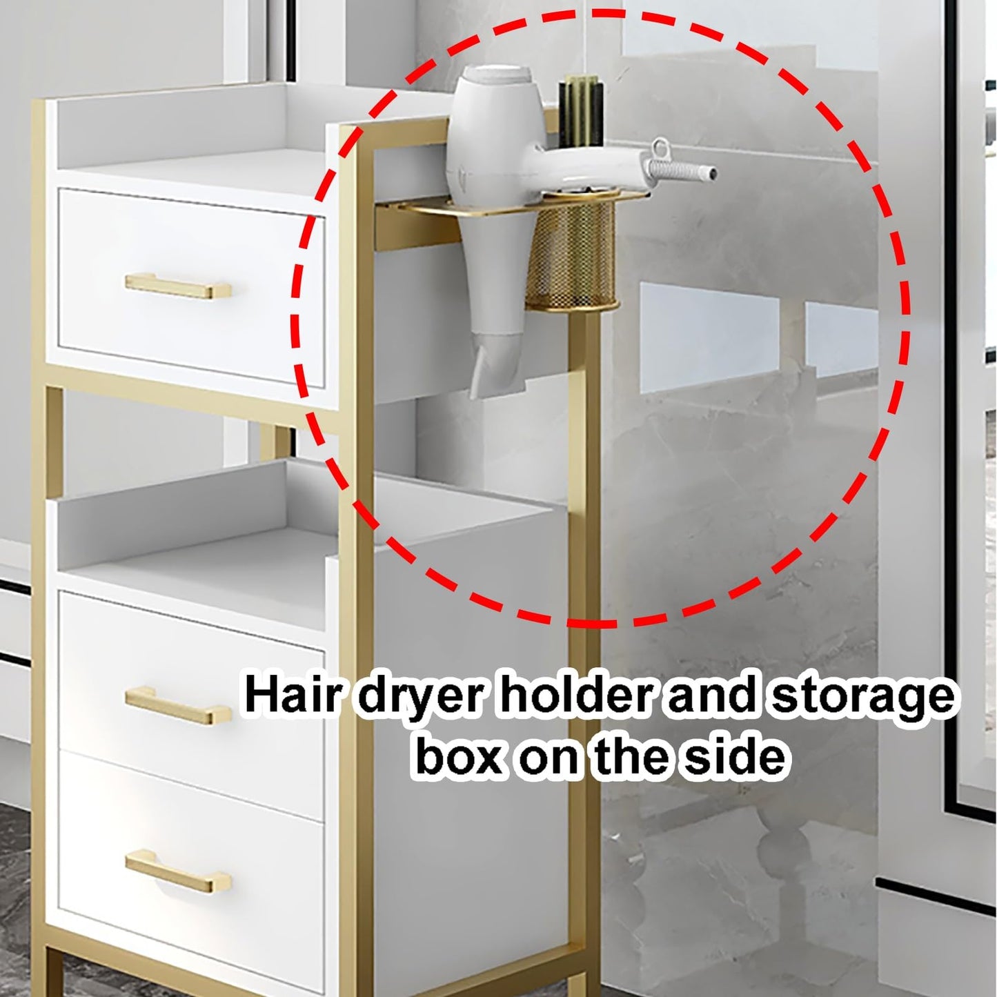 Hair Styling Salon Trolley Cart with Wheels and 3 Drawers Salon Storage Trolley Cart with Dryer Holder for Barber Hairdresser Cosmetology Stylist Storage Station(White)