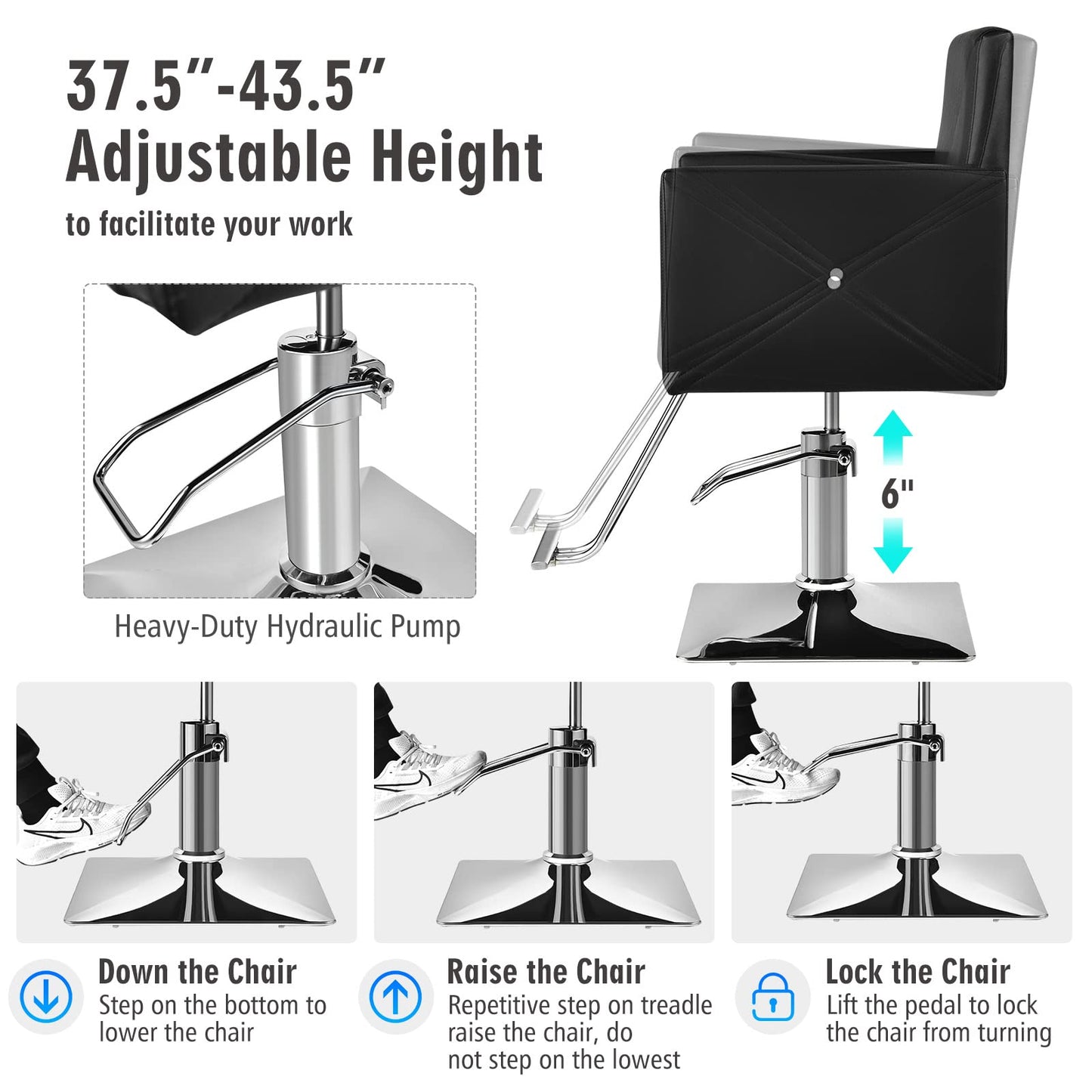 Giantex Reclining Salon Chair, Height Adjustable Heavy Duty Hydraulic Pump, Removable Headrest, Makeup Tattoo Station Barbershop Home, Swivel Barber Chair for Hair Stylist (Black, Luxury)