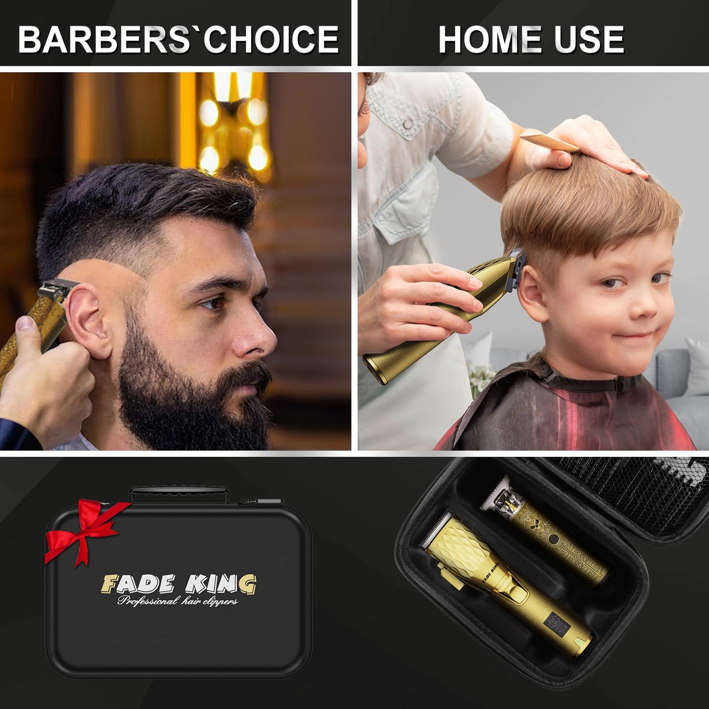 FADEKING® Professional Hair Clippers for Men - Cordless Beard Trimmer for Men, LCD Display Hair Clippers and Trimmer Set for Barber Haircut, Mens Grooming Kit with Travel Case