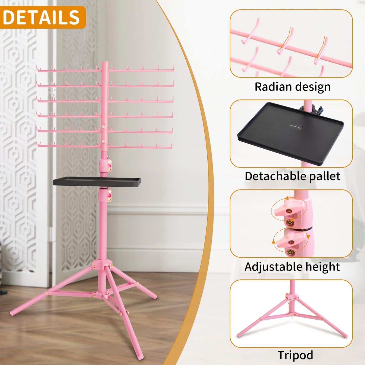 120-Peg Braiding Hair Rack Standing, with Salon Tray Hair Extension Holder Hanger, Hair Divider Rack for Braiding Hair Separator Stand, Hair Braiding Rack Display Stand for Hairstylist Braiders, Pink