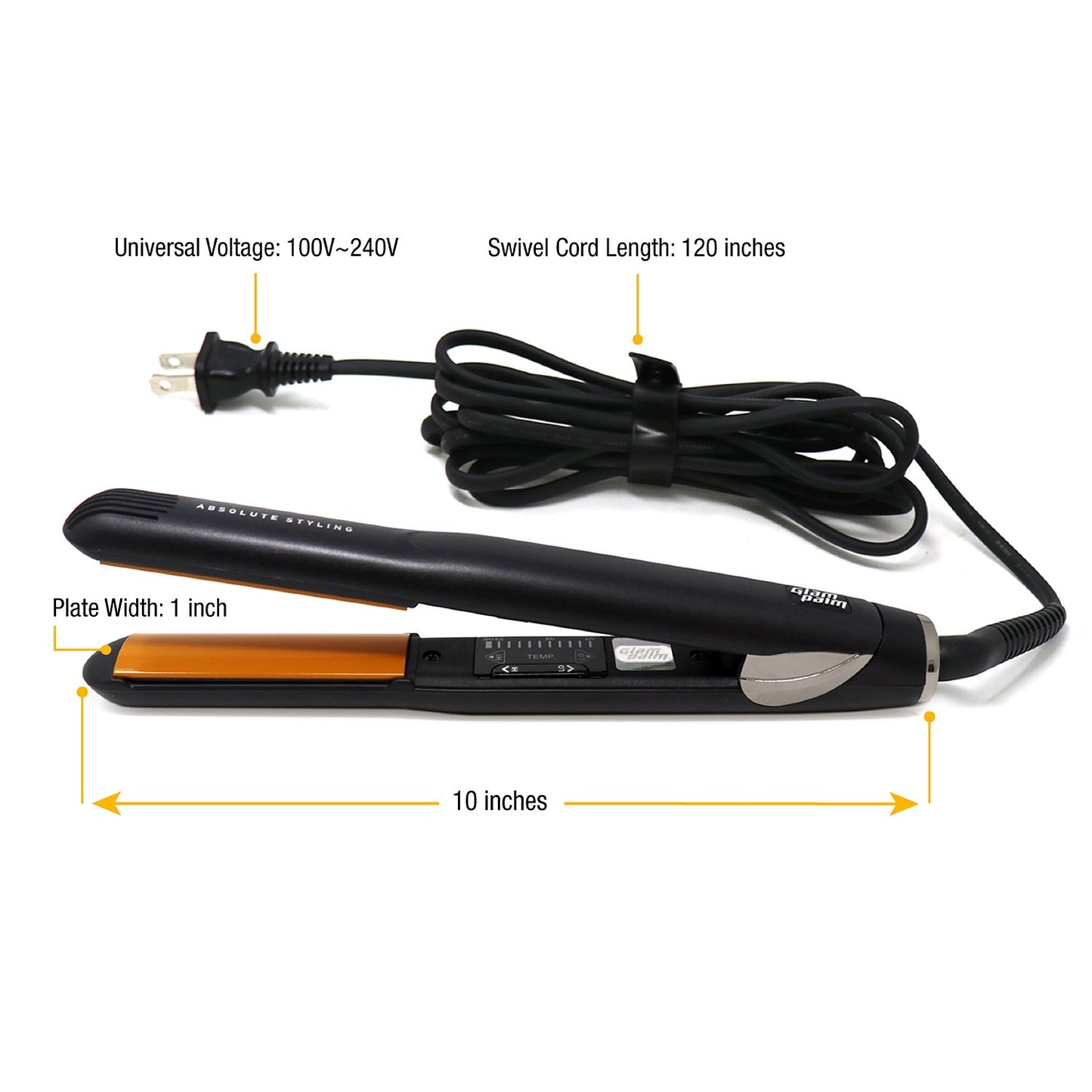 GlamPalm Volumizing Iron, 1" Hair Volumizer with Digital LCD. Classic Ceramic Coated Plates with Adjustable Temperature Straightens & Curls for Smooth and Silky Hairstyle. Heats Up Instantly