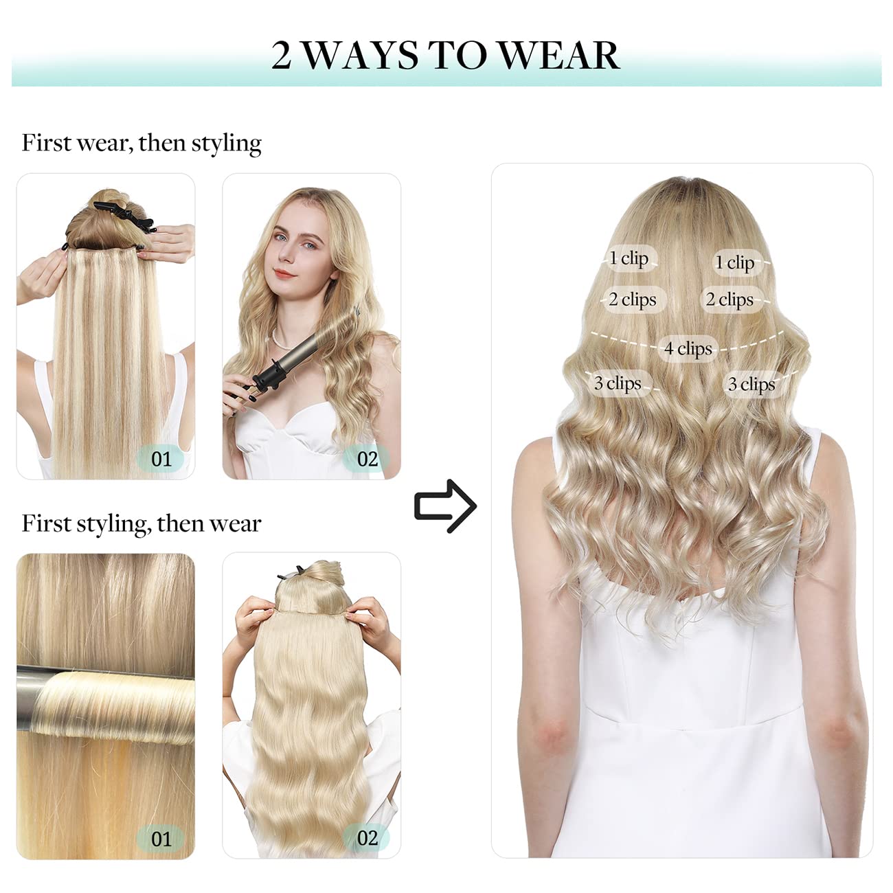 DOORES Seamless Clip in Hair Extensions Real Human Hair, Jet Black 150g 7pcs 20 Inch, Hair Extensions Clip in Human Hair Extensions Clip ins with Thin Weft Thick Straight Hair