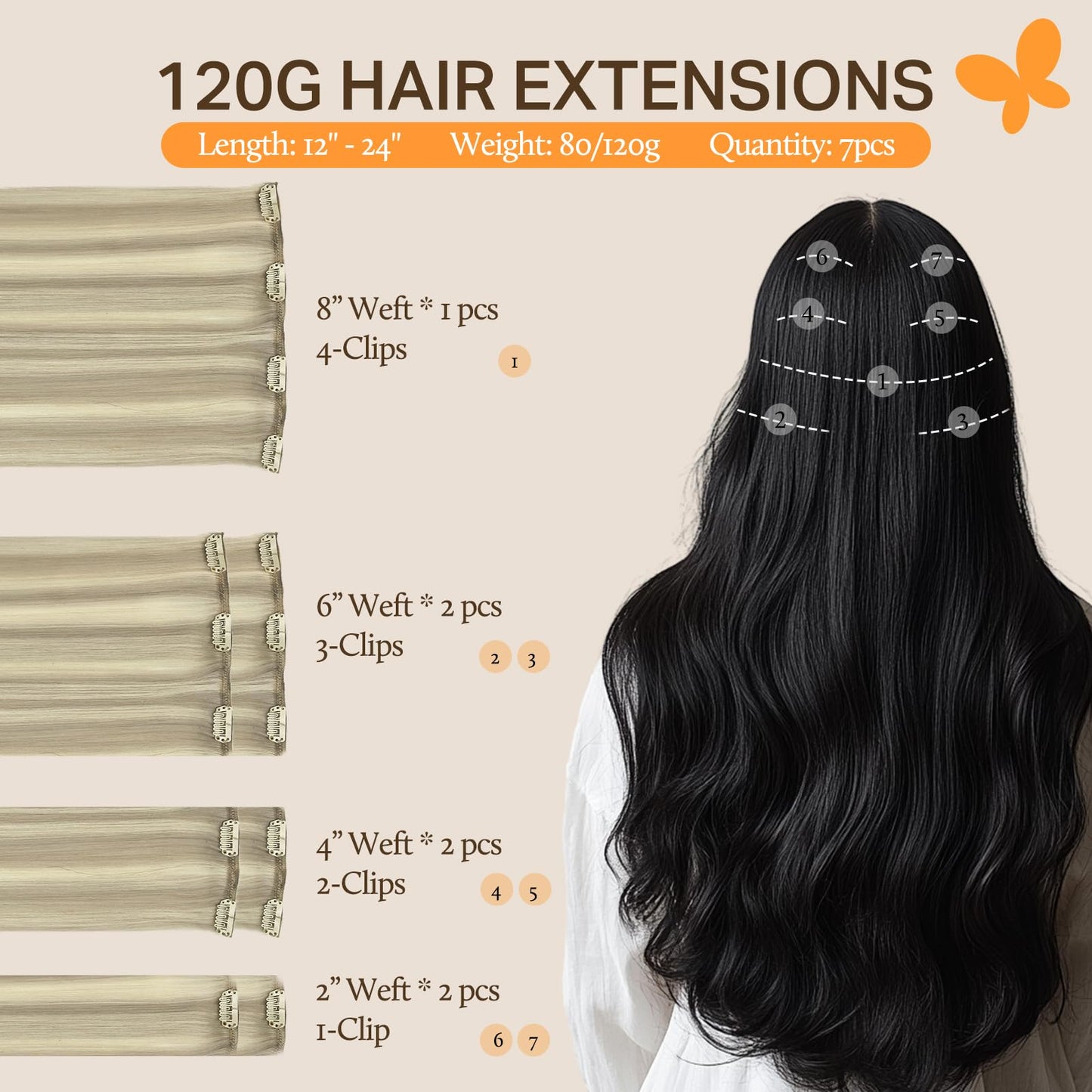 DOORES Seamless Clip in Hair Extensions Real Human Hair, Jet Black 150g 7pcs 20 Inch, Hair Extensions Clip in Human Hair Extensions Clip ins with Thin Weft Thick Straight Hair