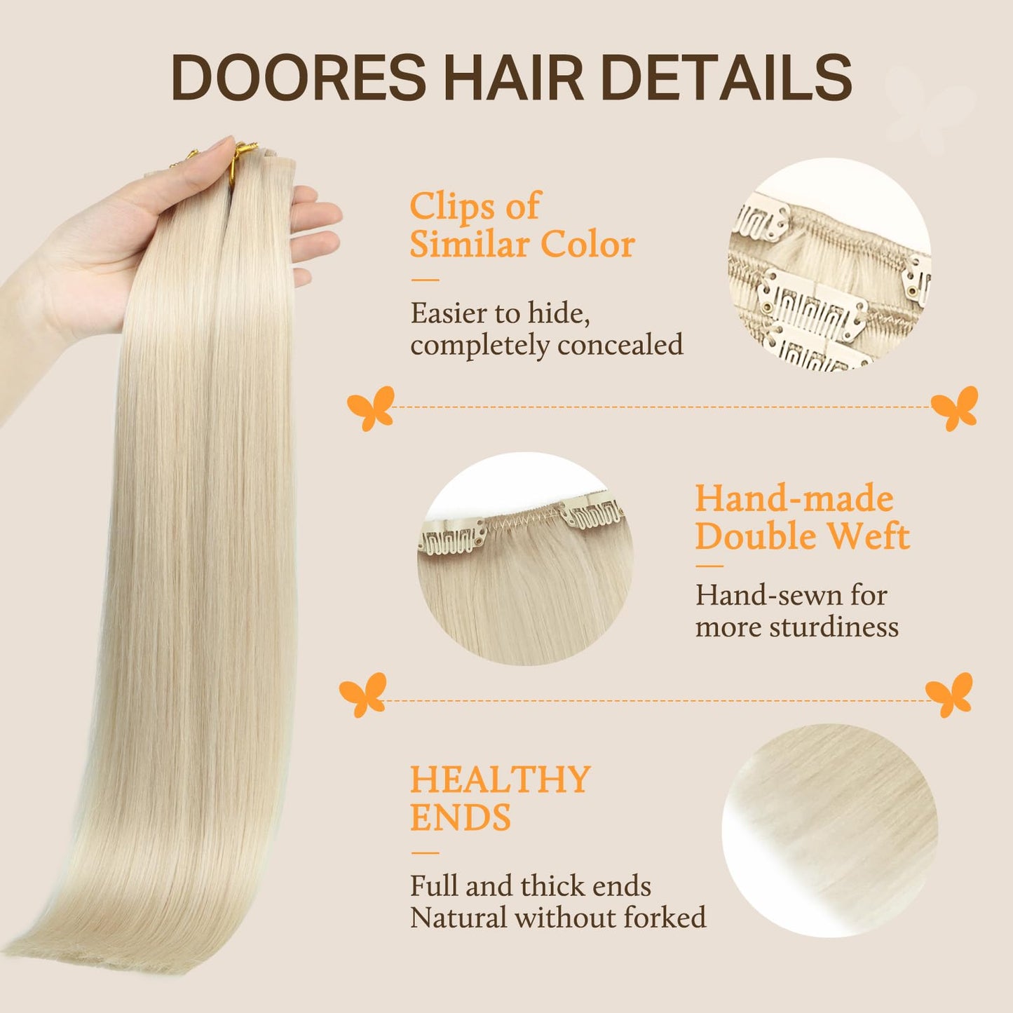 DOORES Seamless Clip in Hair Extensions Real Human Hair, Jet Black 150g 7pcs 20 Inch, Hair Extensions Clip in Human Hair Extensions Clip ins with Thin Weft Thick Straight Hair