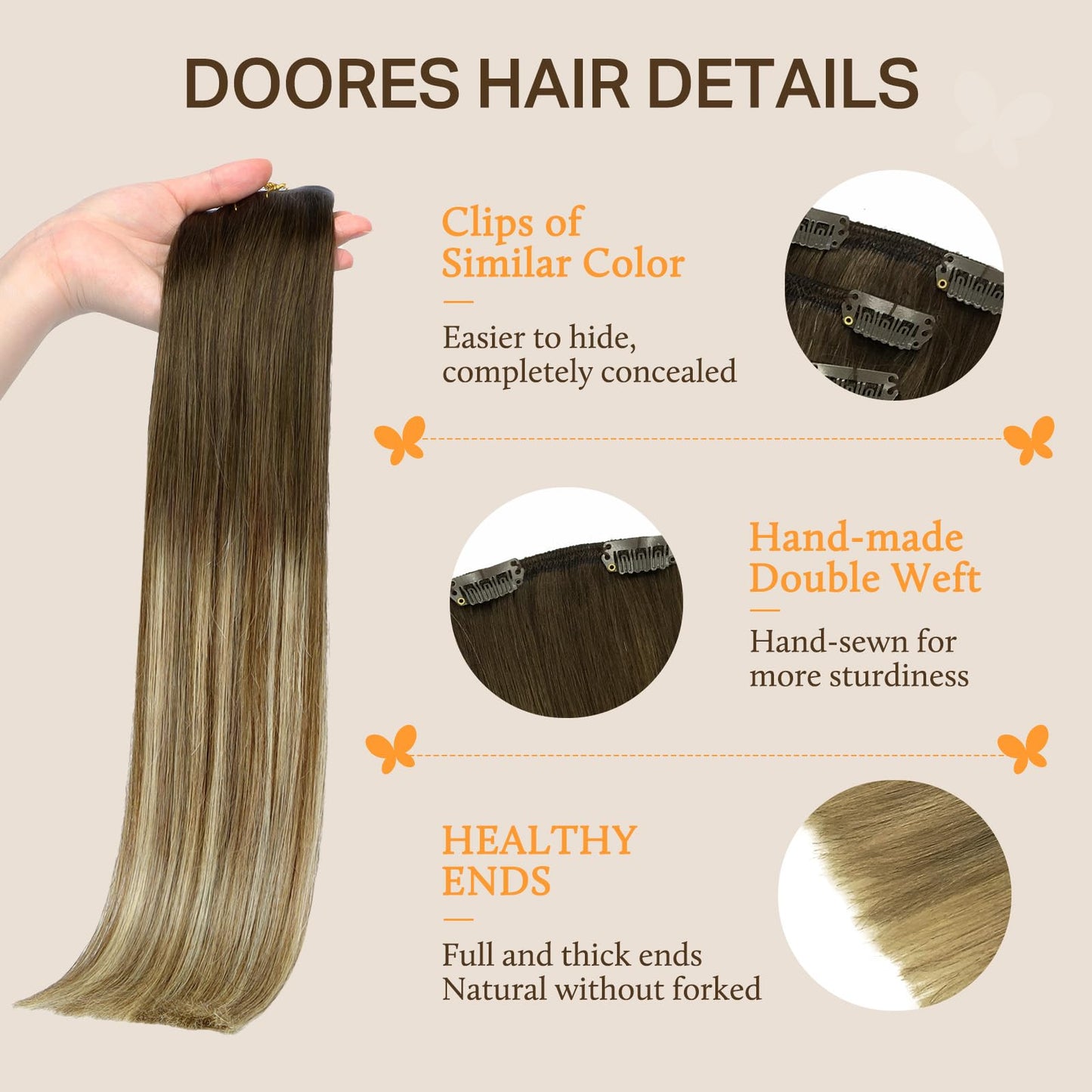 DOORES Seamless Clip in Hair Extensions Real Human Hair, Jet Black 150g 7pcs 20 Inch, Hair Extensions Clip in Human Hair Extensions Clip ins with Thin Weft Thick Straight Hair