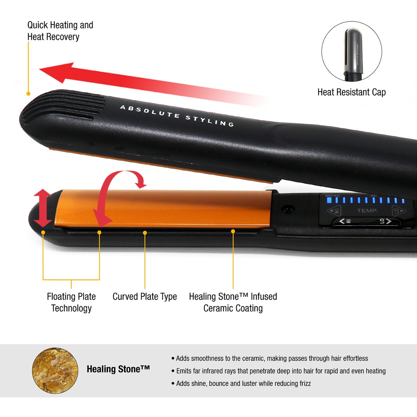 GlamPalm Volumizing Iron, 1" Hair Volumizer with Digital LCD. Classic Ceramic Coated Plates with Adjustable Temperature Straightens & Curls for Smooth and Silky Hairstyle. Heats Up Instantly