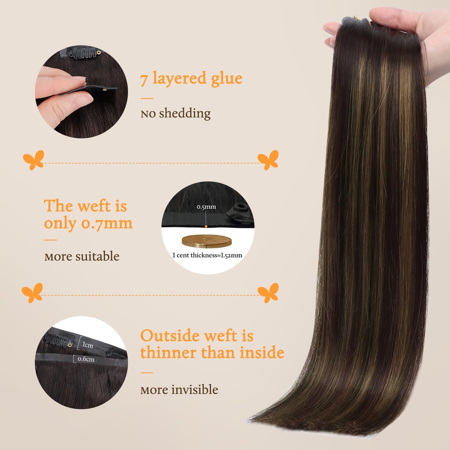 DOORES Seamless Clip in Hair Extensions Real Human Hair, Jet Black 150g 7pcs 20 Inch, Hair Extensions Clip in Human Hair Extensions Clip ins with Thin Weft Thick Straight Hair