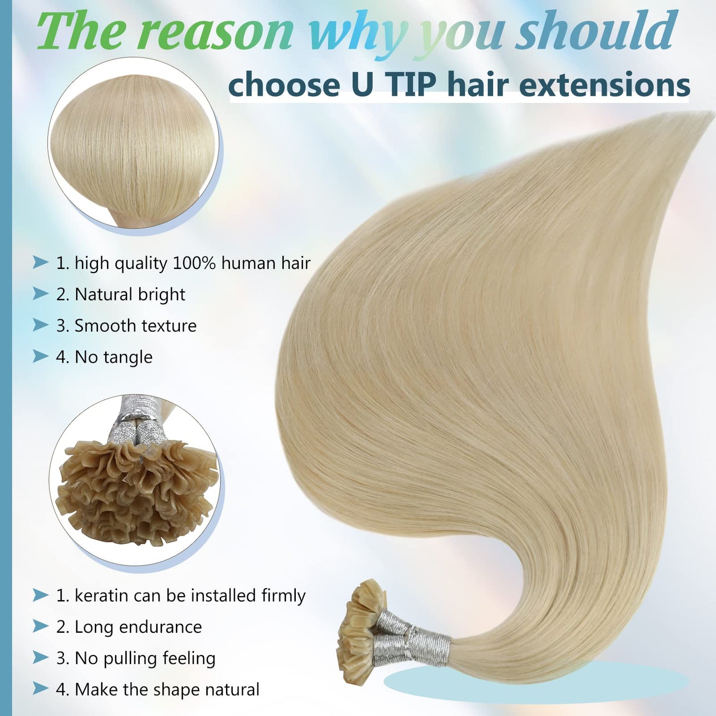 Full Shine Cold Fusion Prebonded Human Hair Extensions with Microbeads Color 18 Ash Blonde Highlighted 613 Blonde Micro Link Straight Hair 22 Inch Natural Hair Extensions for Women 50 Strands