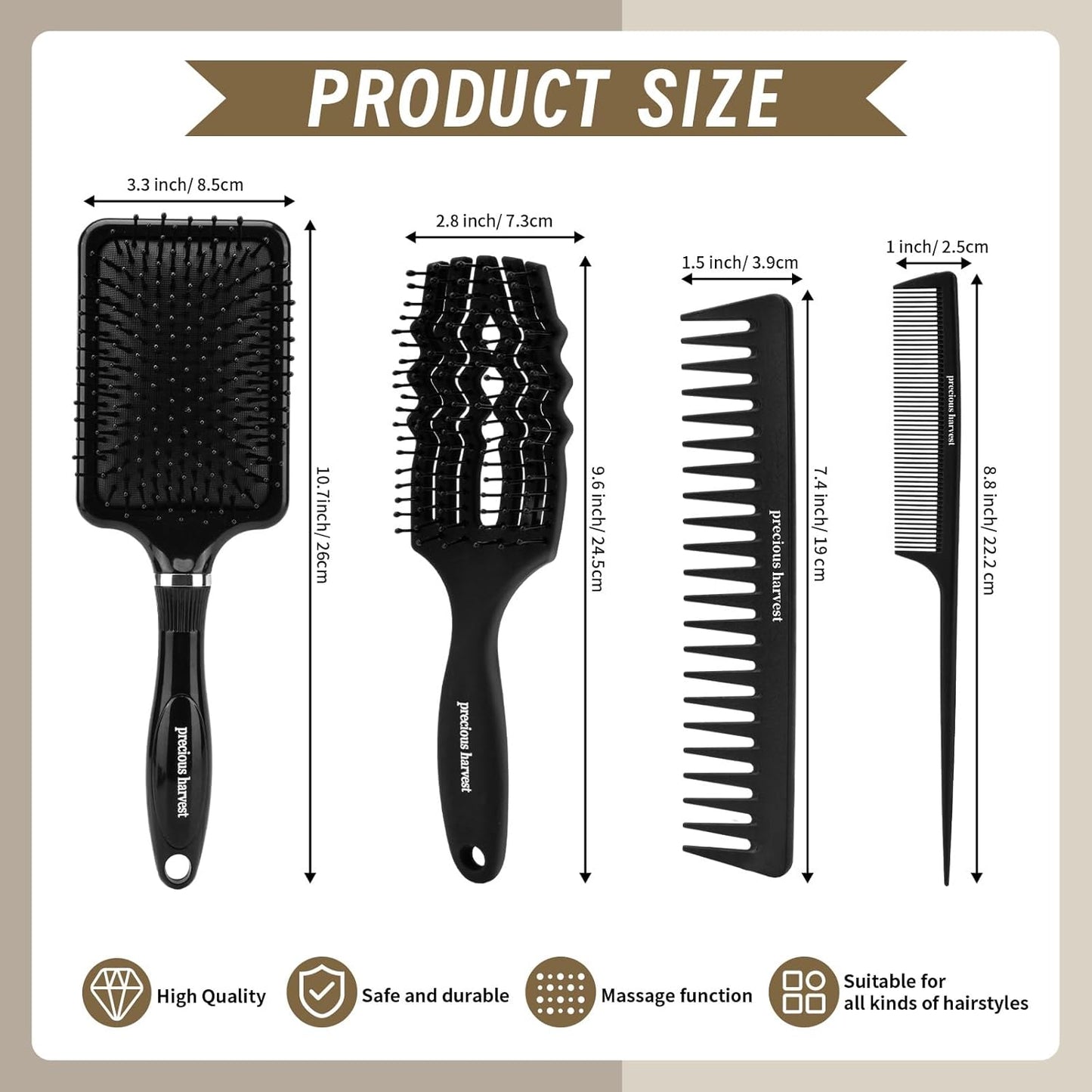 Four multi-functional comb sets, black massage comb, hair massage and styling, suitable for men or women, a must-have for both home and professionals