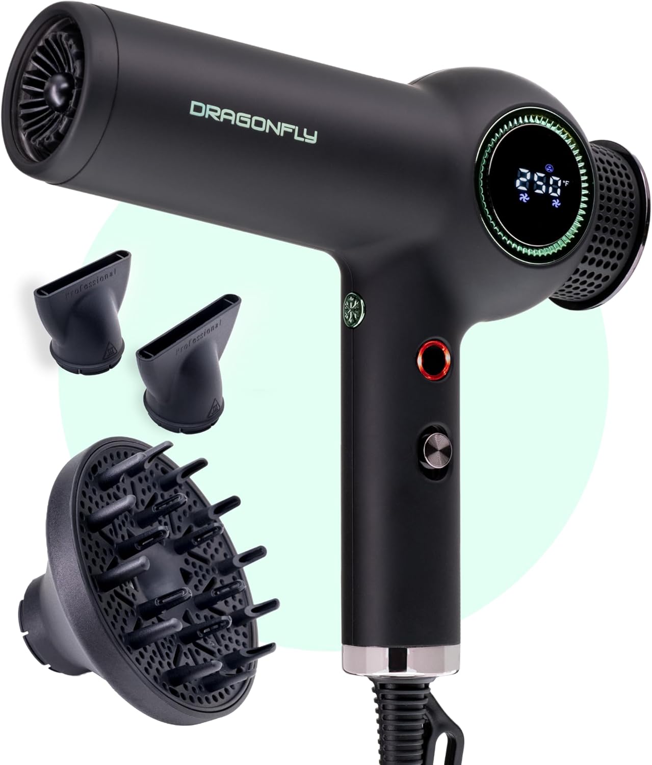 MINT Dragonfly Ionic Hair Dryer with Diffuser | Lightweight Professional Hair Dryer | Smart Negative Ion Hair Dryer | High Speed Hair Dryer | Brushless Hair Dryer Ionic Blow Dryer | Low EMF