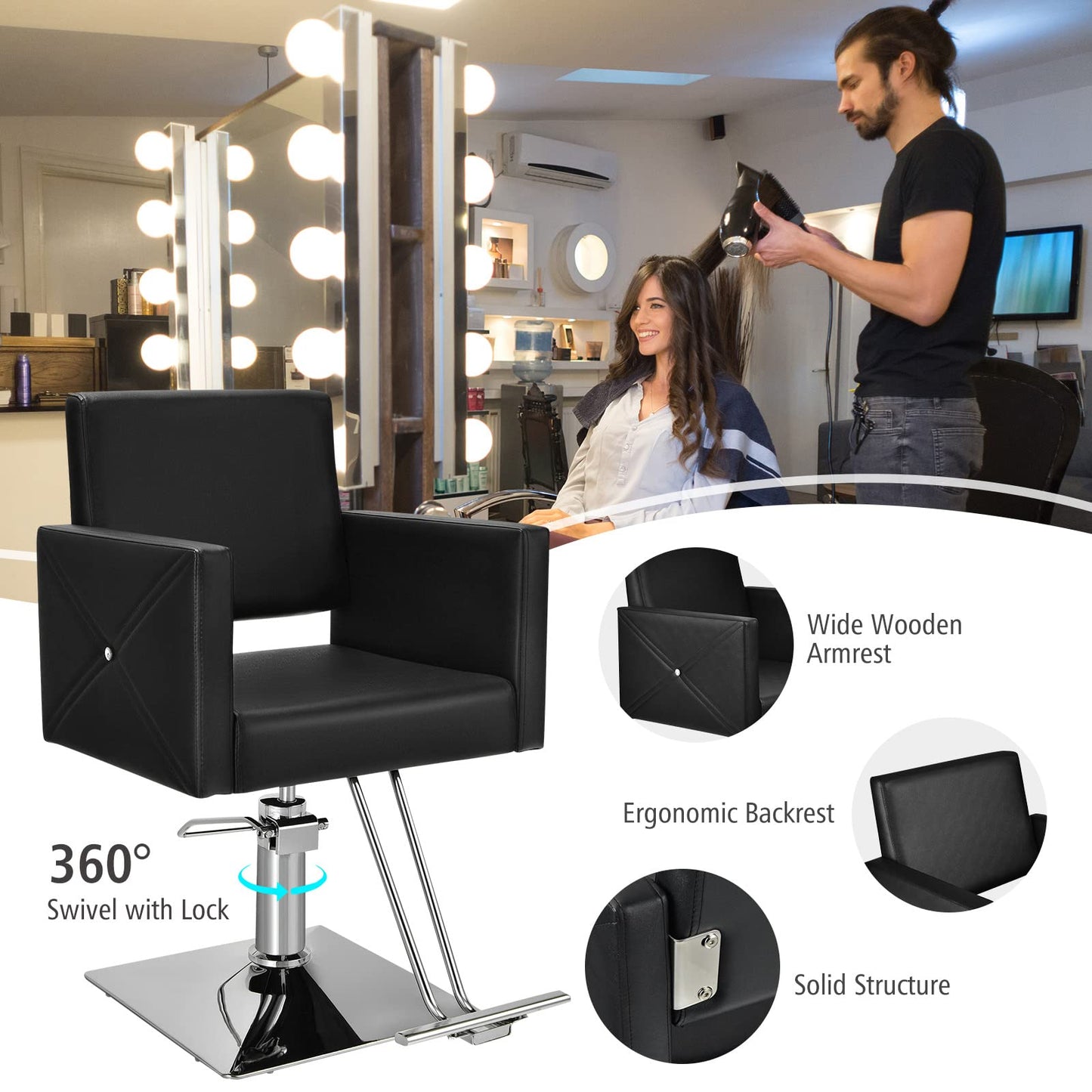 Giantex Reclining Salon Chair, Height Adjustable Heavy Duty Hydraulic Pump, Removable Headrest, Makeup Tattoo Station Barbershop Home, Swivel Barber Chair for Hair Stylist (Black, Luxury)