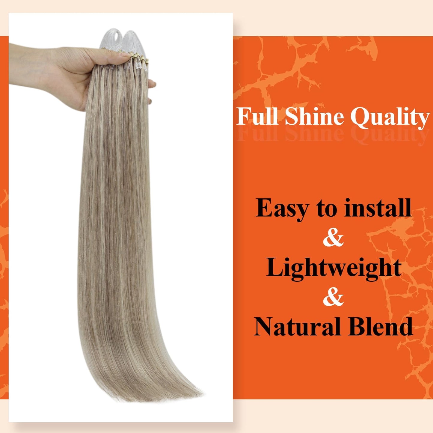 Full Shine Cold Fusion Prebonded Human Hair Extensions with Microbeads Color 18 Ash Blonde Highlighted 613 Blonde Micro Link Straight Hair 22 Inch Natural Hair Extensions for Women 50 Strands