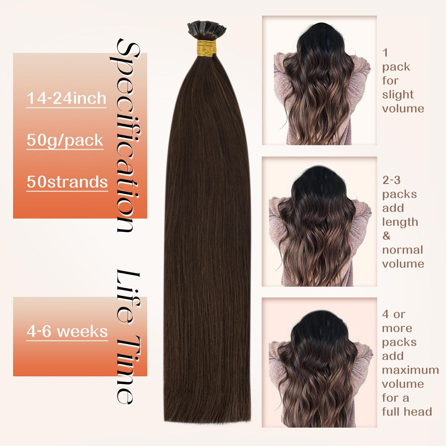 Remy Flat Tip Hair Extensions Human Hair Keratin Fusion Hair Extensions Real Human Hair Extensions for Women 50G/50S Warm Ash Blonde Highlight Bleach Blonde 16inch