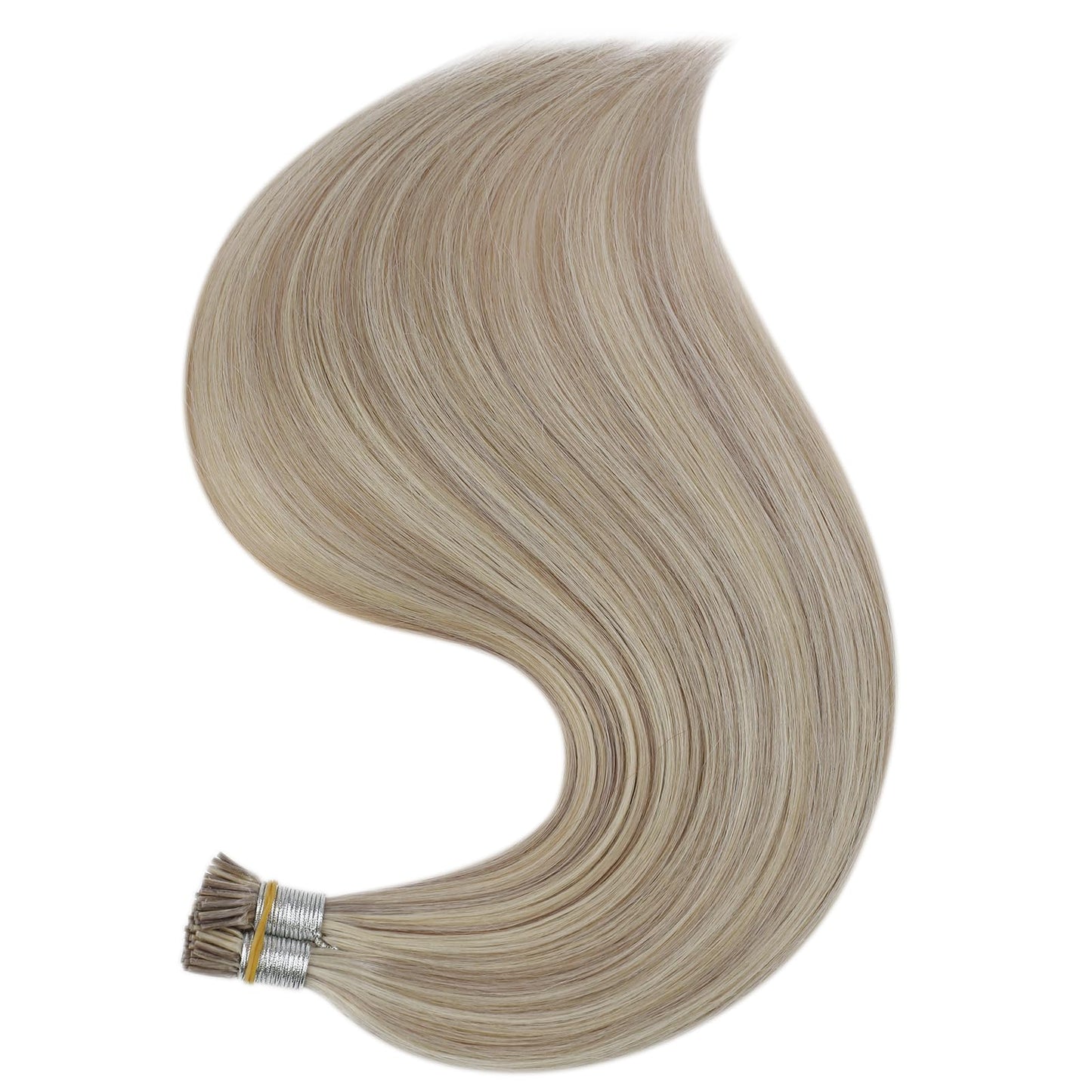 Full Shine Cold Fusion Prebonded Human Hair Extensions with Microbeads Color 18 Ash Blonde Highlighted 613 Blonde Micro Link Straight Hair 22 Inch Natural Hair Extensions for Women 50 Strands