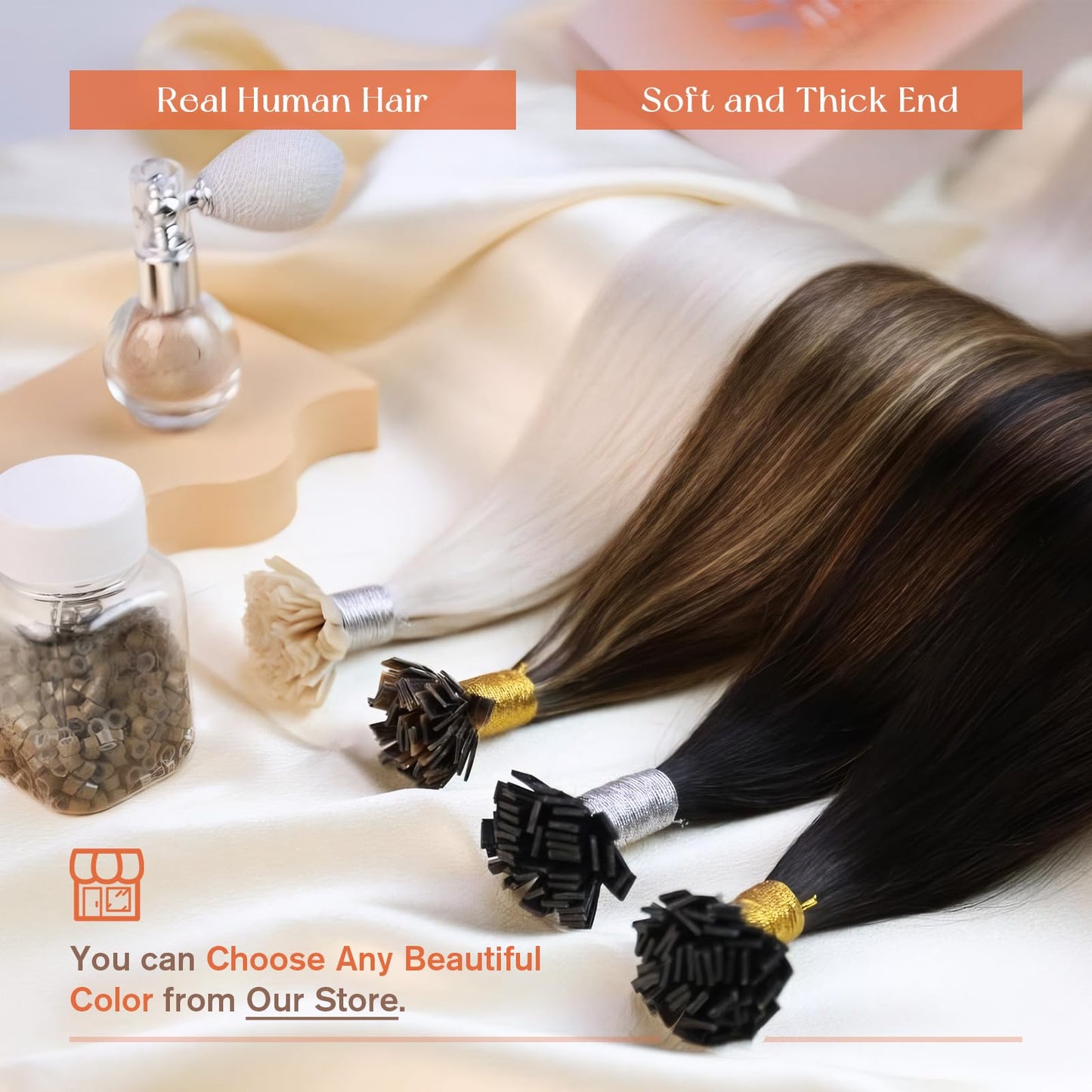 Remy Flat Tip Hair Extensions Human Hair Keratin Fusion Hair Extensions Real Human Hair Extensions for Women 50G/50S Warm Ash Blonde Highlight Bleach Blonde 16inch