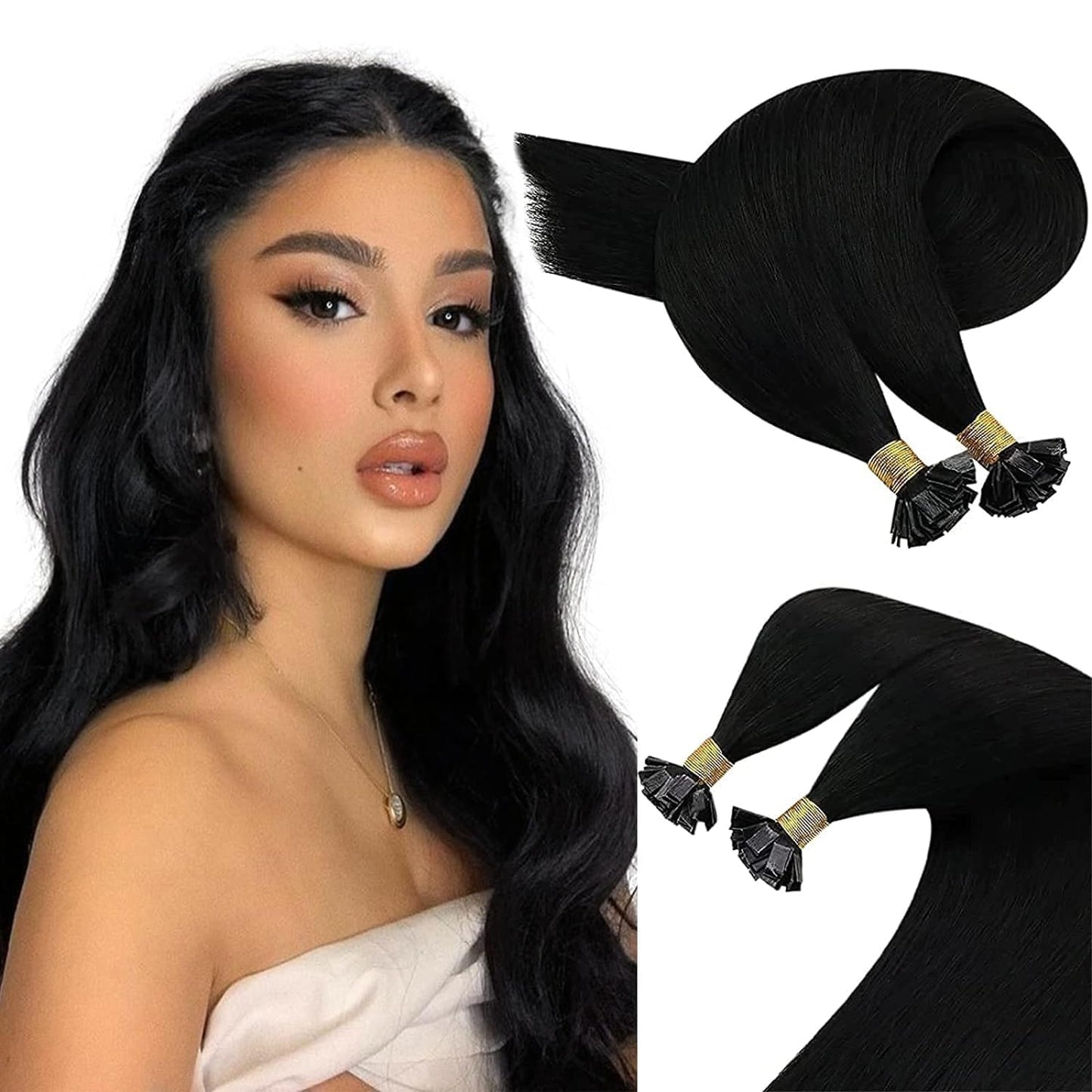 Remy Flat Tip Hair Extensions Human Hair Keratin Fusion Hair Extensions Real Human Hair Extensions for Women 50G/50S Warm Ash Blonde Highlight Bleach Blonde 16inch