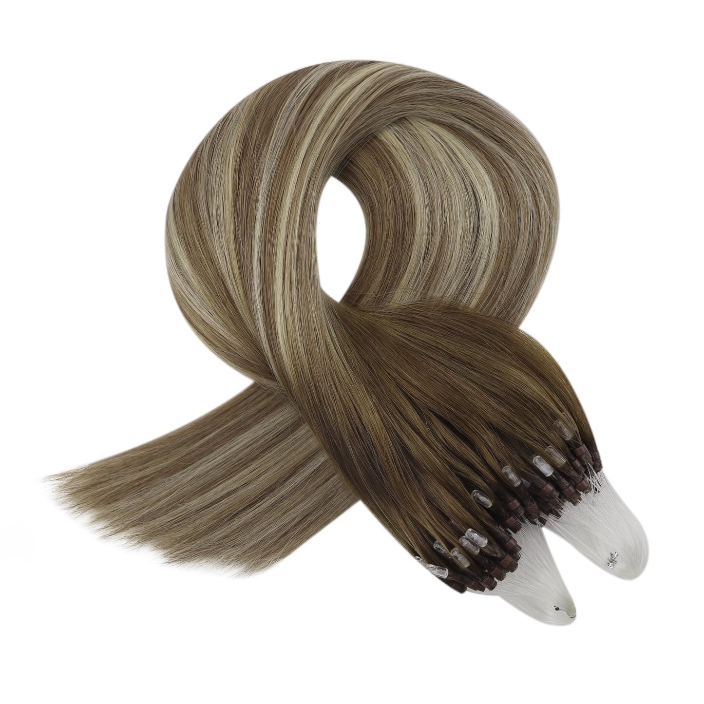 Full Shine Cold Fusion Prebonded Human Hair Extensions with Microbeads Color 18 Ash Blonde Highlighted 613 Blonde Micro Link Straight Hair 22 Inch Natural Hair Extensions for Women 50 Strands