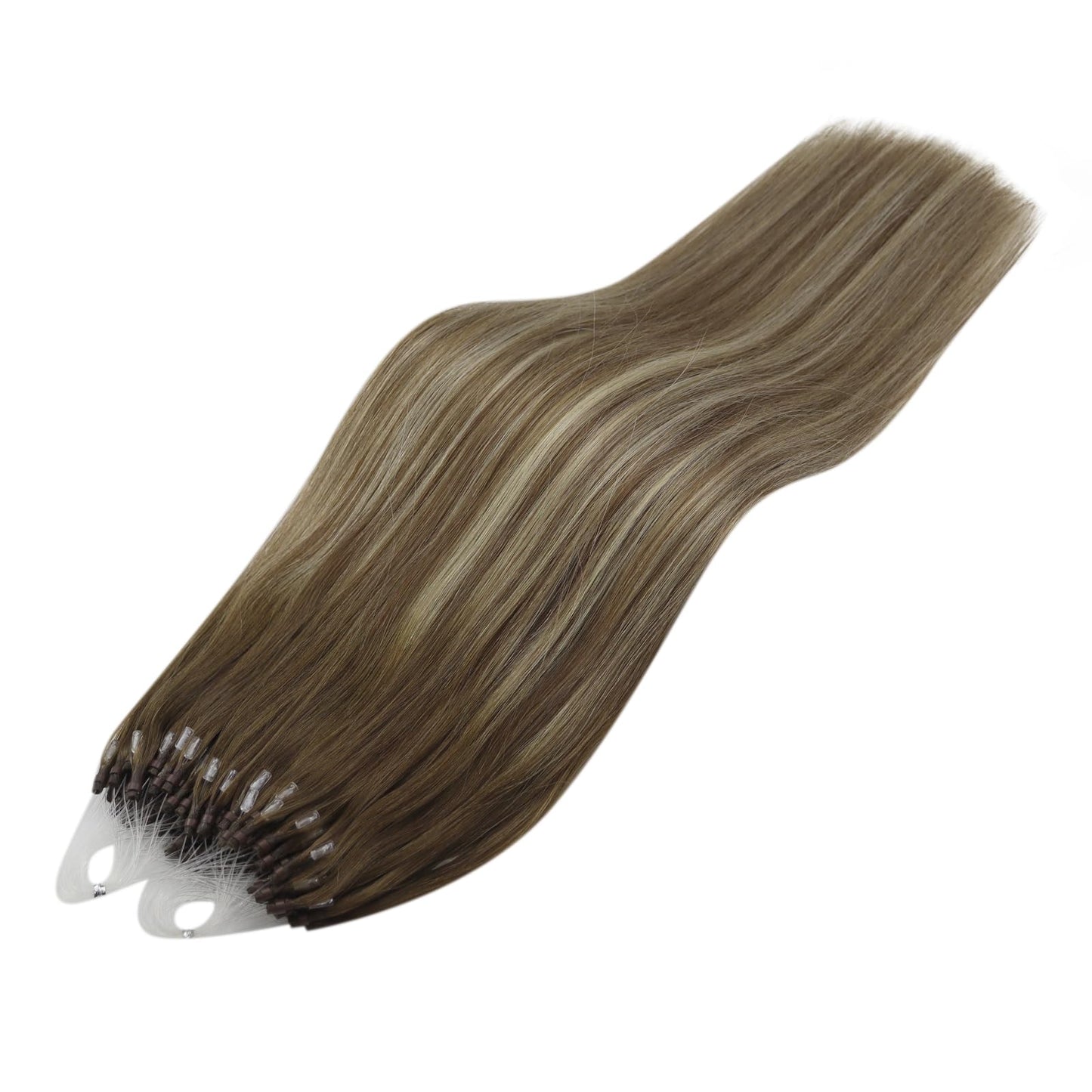 Full Shine Cold Fusion Prebonded Human Hair Extensions with Microbeads Color 18 Ash Blonde Highlighted 613 Blonde Micro Link Straight Hair 22 Inch Natural Hair Extensions for Women 50 Strands