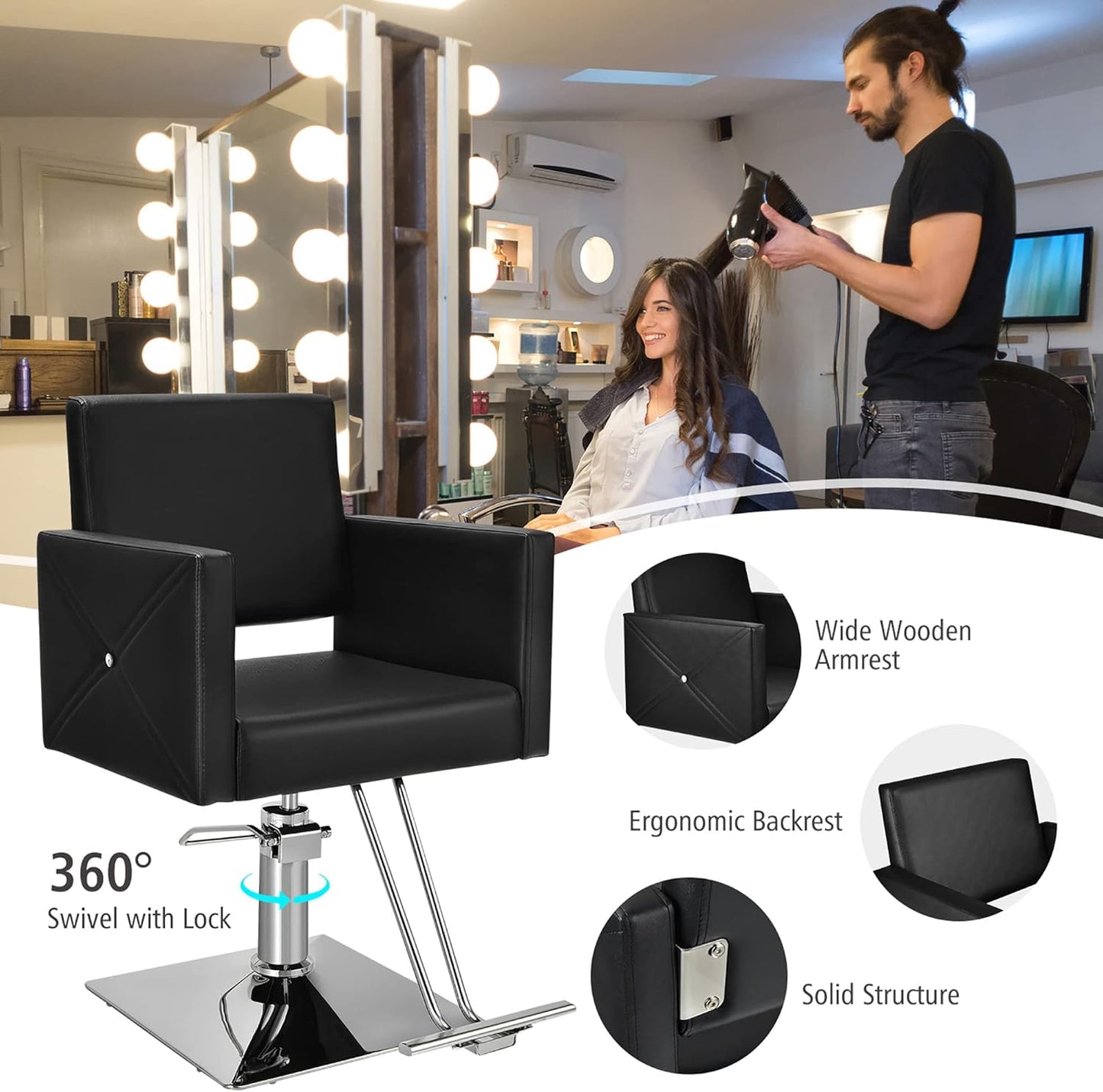DORTALA Salon Chair for Hair Stylist, Adjustable Multi-purpose Barber Chair with Hydraulic Pump, 360 Degrees Swivel, Classic Styling Beauty Spa Equipment for Women & Men, 330 LBS, Black
