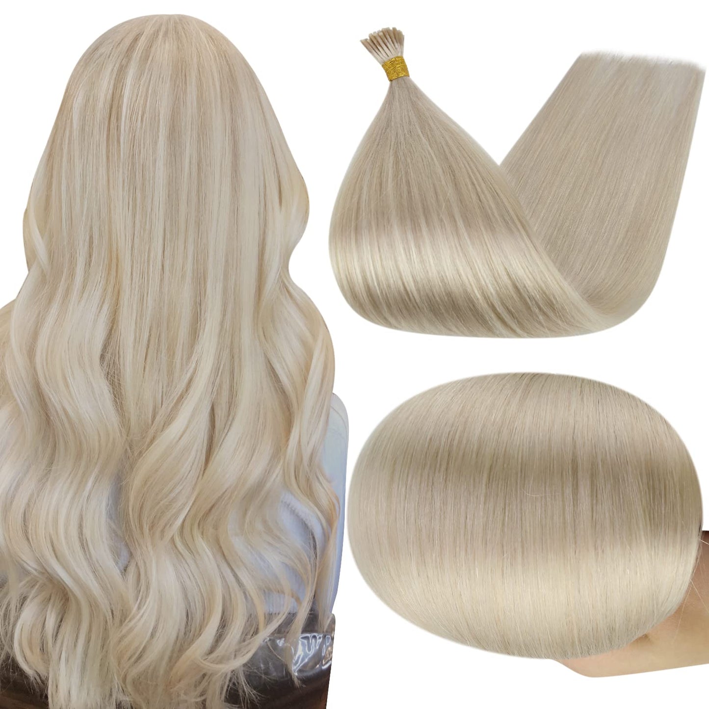 Full Shine Cold Fusion Prebonded Human Hair Extensions with Microbeads Color 18 Ash Blonde Highlighted 613 Blonde Micro Link Straight Hair 22 Inch Natural Hair Extensions for Women 50 Strands