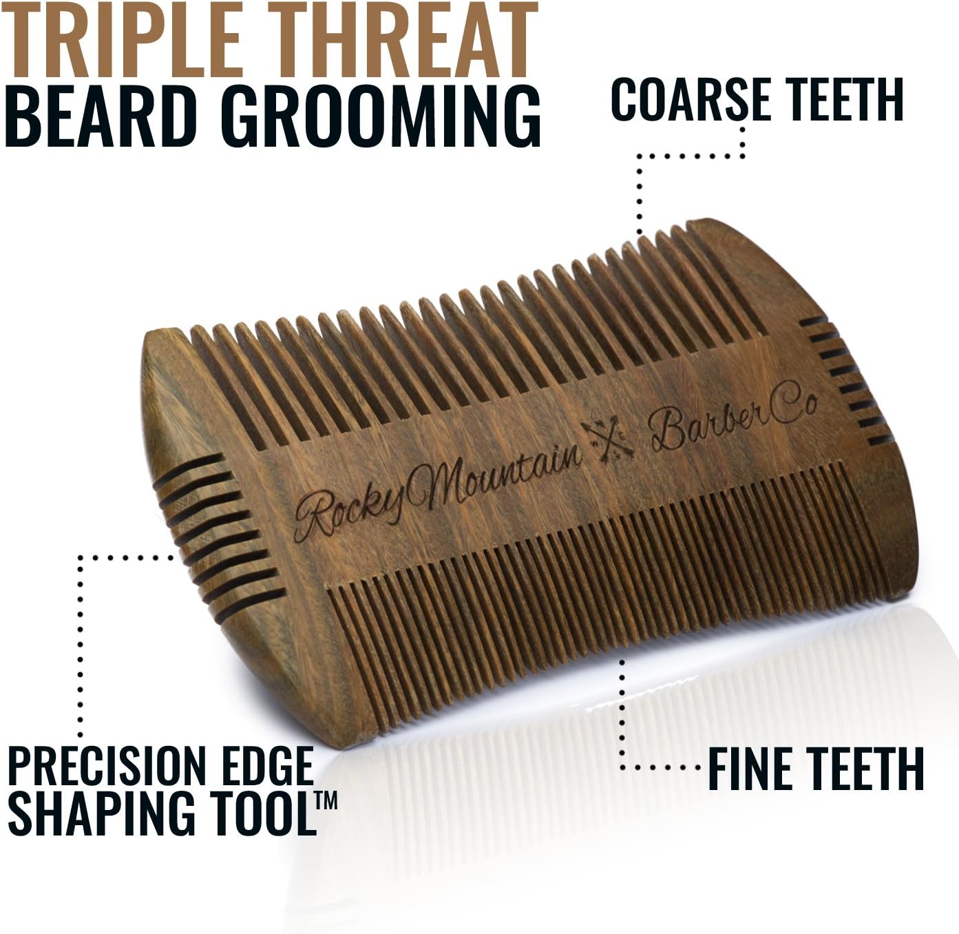 Beard Comb - Sandalwood Natural Hatchet Style Brush for Hair - Smells Amazing, Anti-Static & No Snag, Handmade Wide & Fine Tooth Contour Brush Best for Beard & Moustache with Carrying Case Pouch
