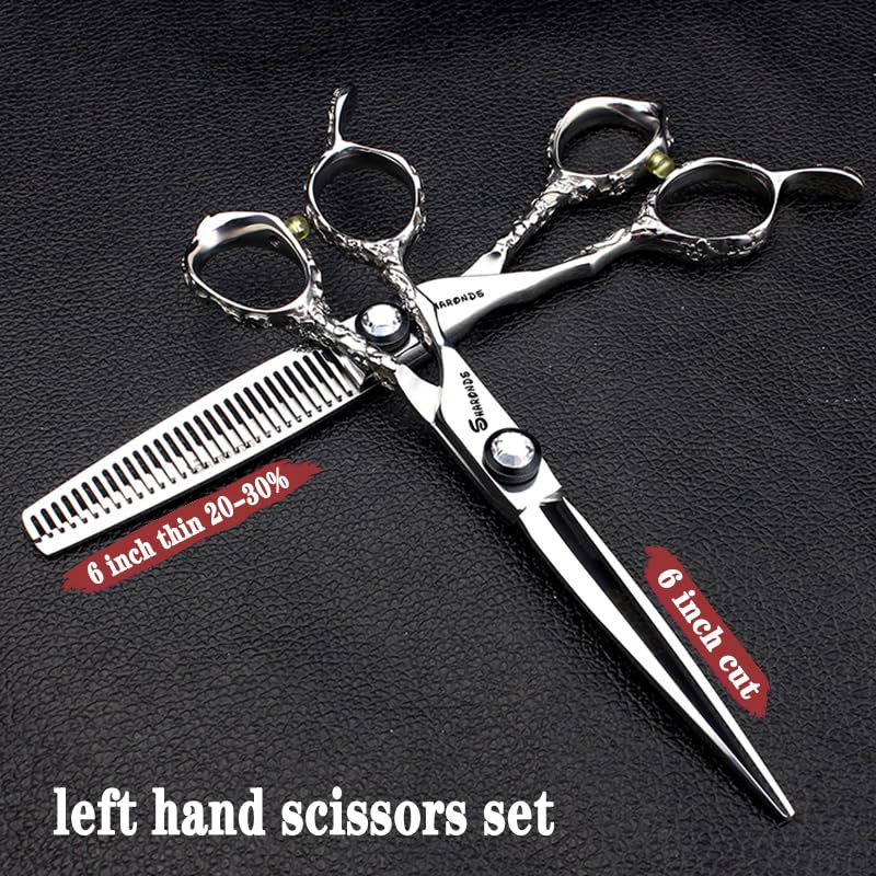 6 Inch Professional Left Handed Hairdressing Scissors Set 440C Hairdressing Scissors (3PCS-B)