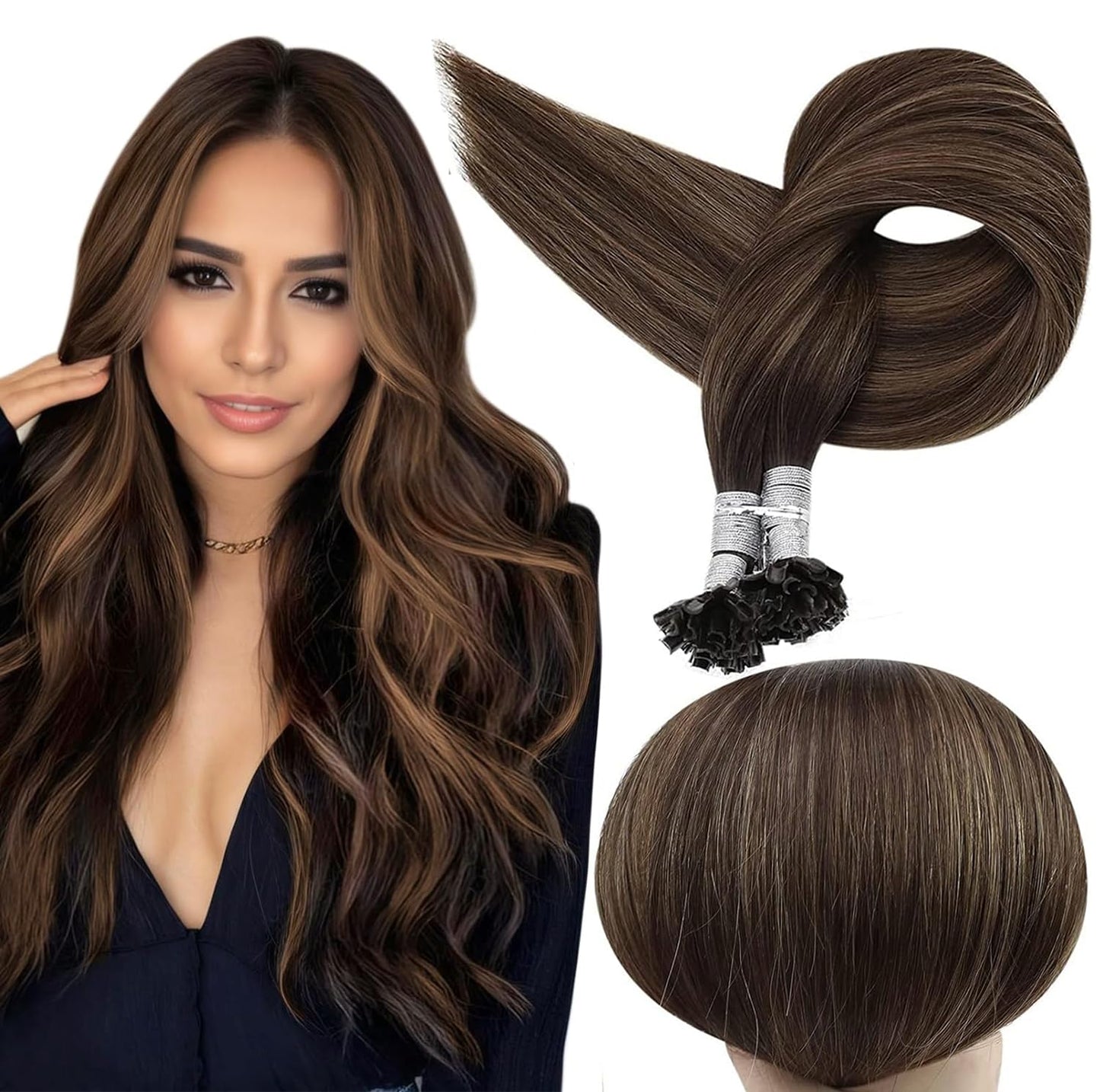 Full Shine Cold Fusion Prebonded Human Hair Extensions with Microbeads Color 18 Ash Blonde Highlighted 613 Blonde Micro Link Straight Hair 22 Inch Natural Hair Extensions for Women 50 Strands
