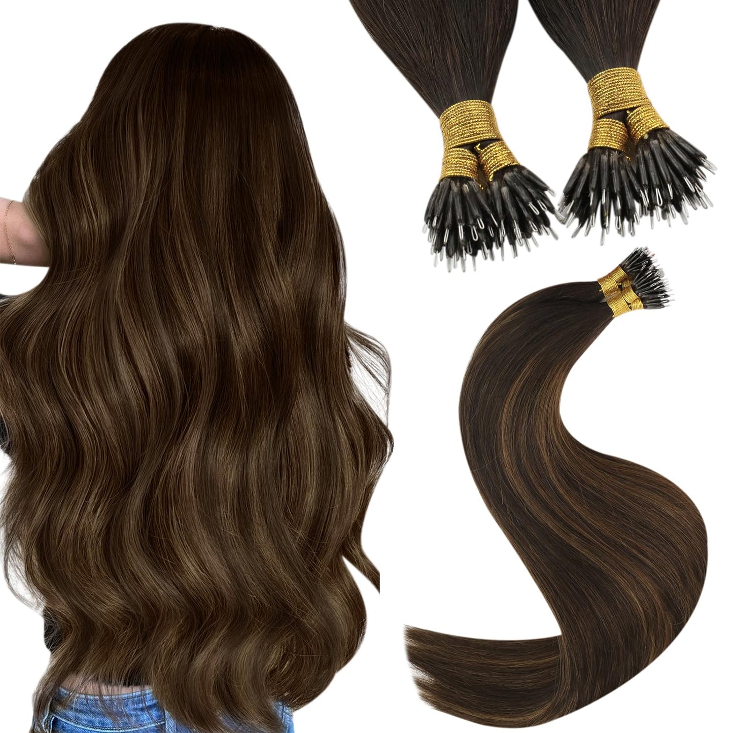 REMY premium Micro Link Hair Extensions Highlight Micro Loop Hair Extensions Real Human Hair Light Brown Highlights Blonde Micro Extensions Real Human Hair Add Hair Volume 18 Inch 50s/50g