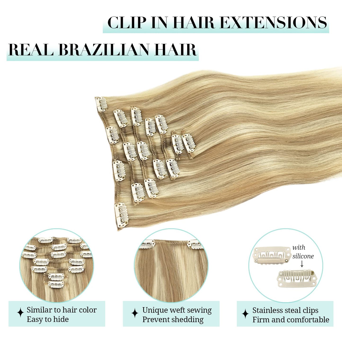 DOORES Seamless Clip in Hair Extensions Real Human Hair, Jet Black 150g 7pcs 20 Inch, Hair Extensions Clip in Human Hair Extensions Clip ins with Thin Weft Thick Straight Hair
