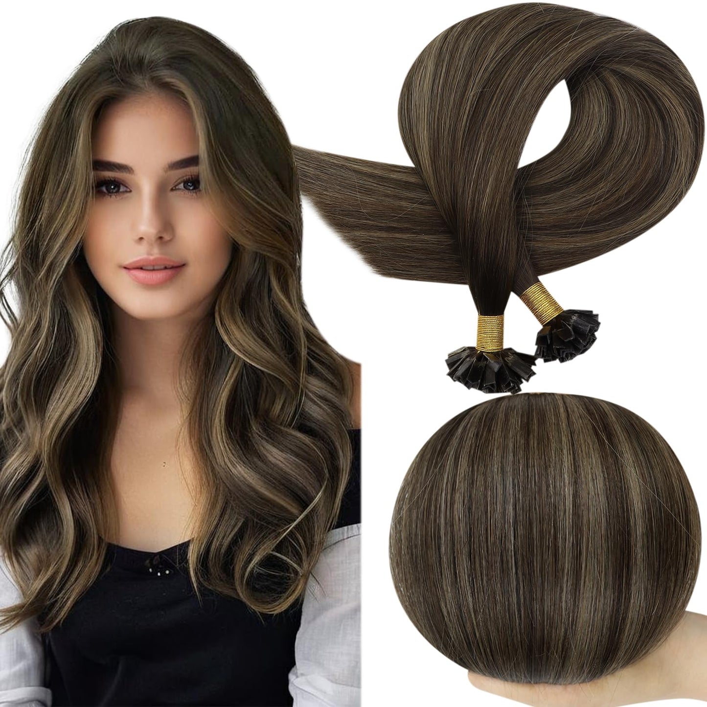 Full Shine Cold Fusion Prebonded Human Hair Extensions with Microbeads Color 18 Ash Blonde Highlighted 613 Blonde Micro Link Straight Hair 22 Inch Natural Hair Extensions for Women 50 Strands