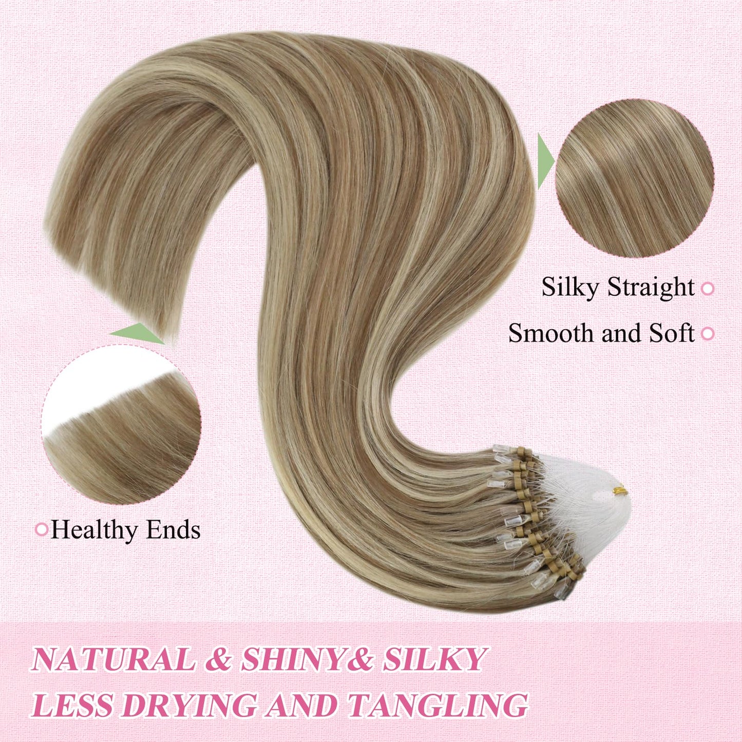REMY premium Micro Link Hair Extensions Highlight Micro Loop Hair Extensions Real Human Hair Light Brown Highlights Blonde Micro Extensions Real Human Hair Add Hair Volume 18 Inch 50s/50g