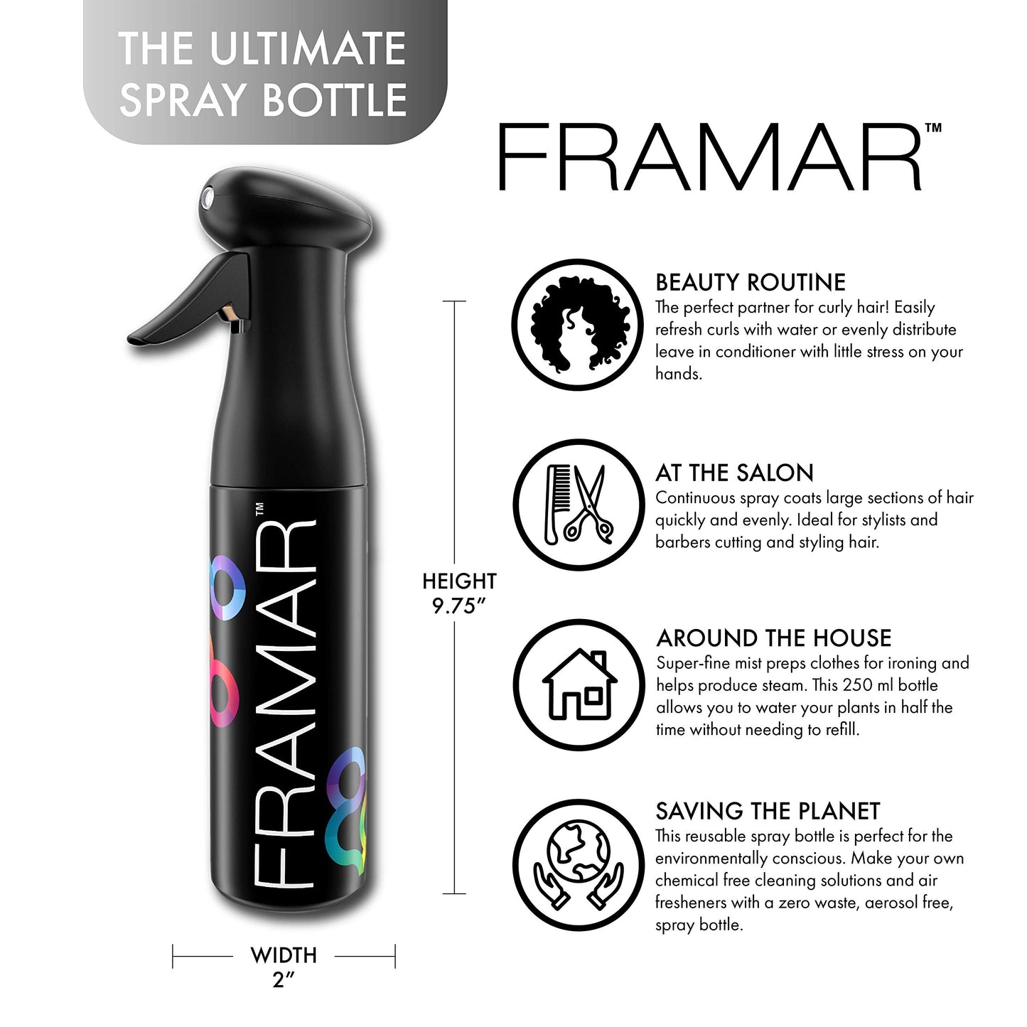 FRAMAR Premium Hair Spray Bottle - Continuous Spray Bottle For Hair, Mist Spray Bottle, Curly Hair Products For Women, Water Spray Bottle For Plants, Vaporisateur Bouteille, Mister Spray Bottle (Pink)
