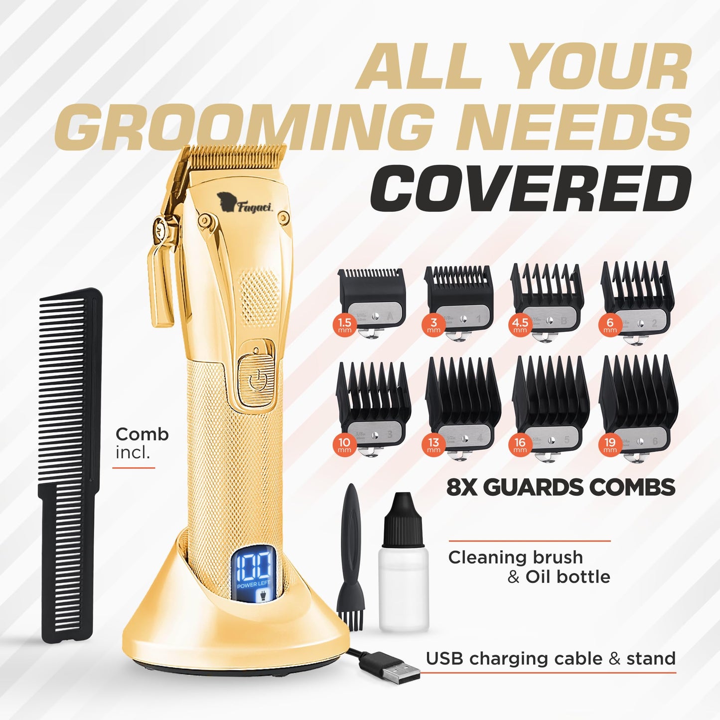 Fagaci Professional Hair Clippers for Barbers with Precise Cutting, Turbo Power Cordless Hair Clippers for Men Professional, Clippers for Hair Cutting, Maquina de Cortar Cabello, Men Hair Clippers Kit