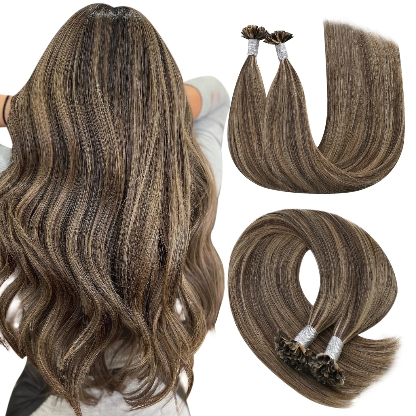 REMY premium Micro Link Hair Extensions Highlight Micro Loop Hair Extensions Real Human Hair Light Brown Highlights Blonde Micro Extensions Real Human Hair Add Hair Volume 18 Inch 50s/50g