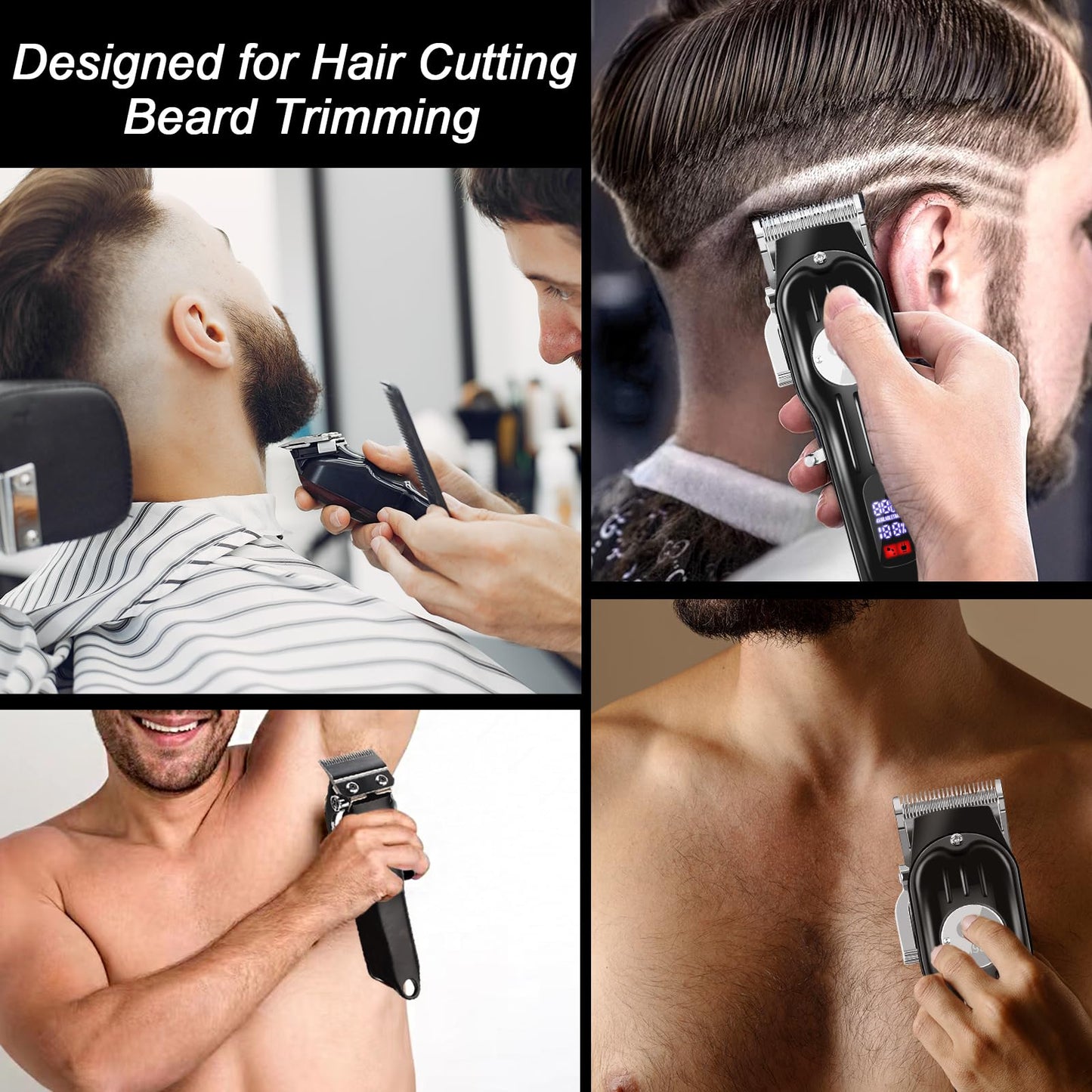 CIICII Hair Clippers for Men Professional, Cordless Barber Clippers for Hair Cutting (12Pcs Rechargeable USB Adjustable LCD Display Hair Beard Grooming Trimming Haircut Kit) for DIY Home Barber Salon
