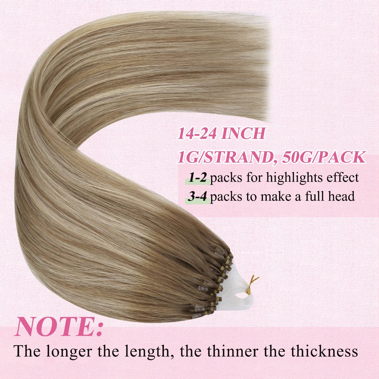 REMY premium Micro Link Hair Extensions Highlight Micro Loop Hair Extensions Real Human Hair Light Brown Highlights Blonde Micro Extensions Real Human Hair Add Hair Volume 18 Inch 50s/50g